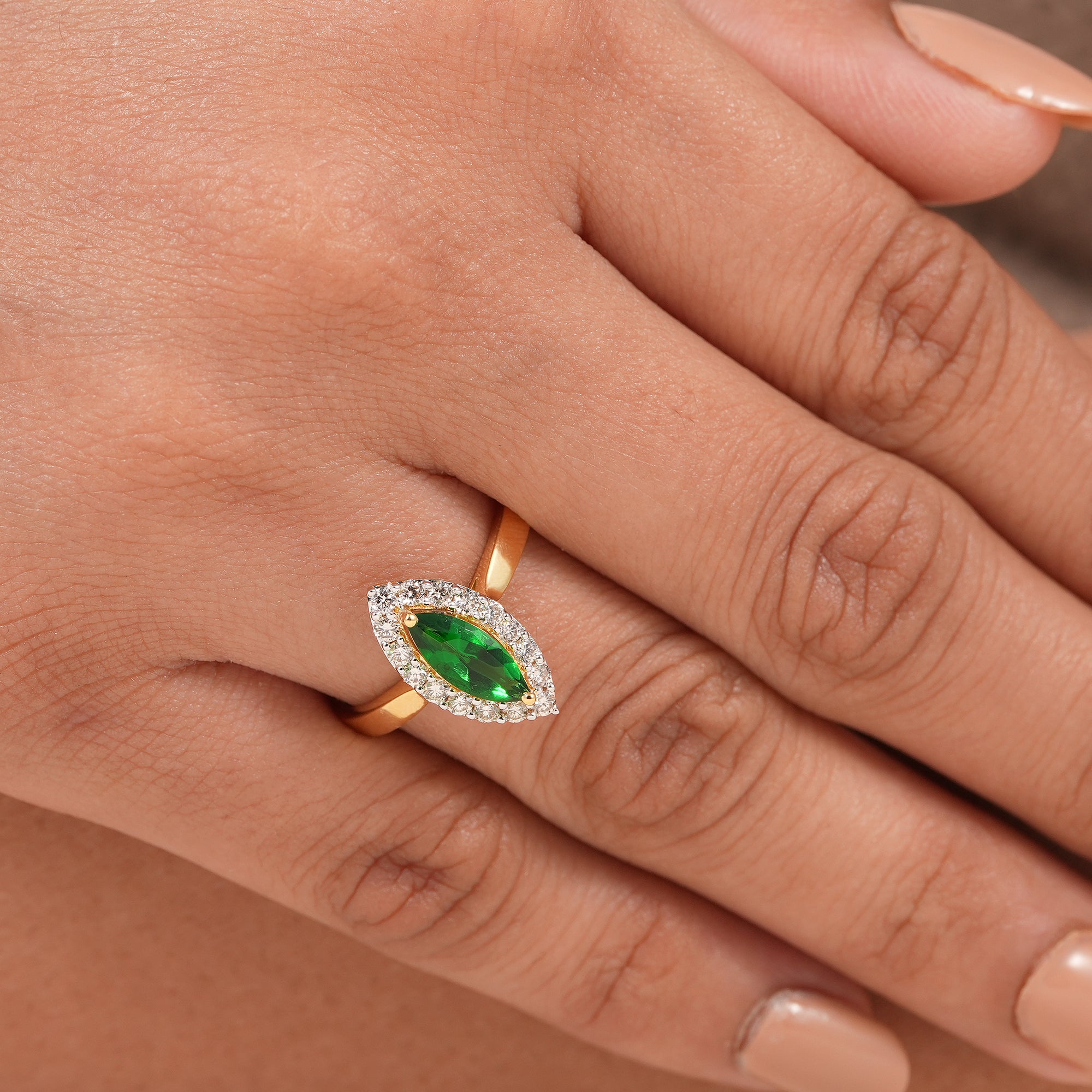 Marquise Cut Emerald Diamond Halo Engagement Ring