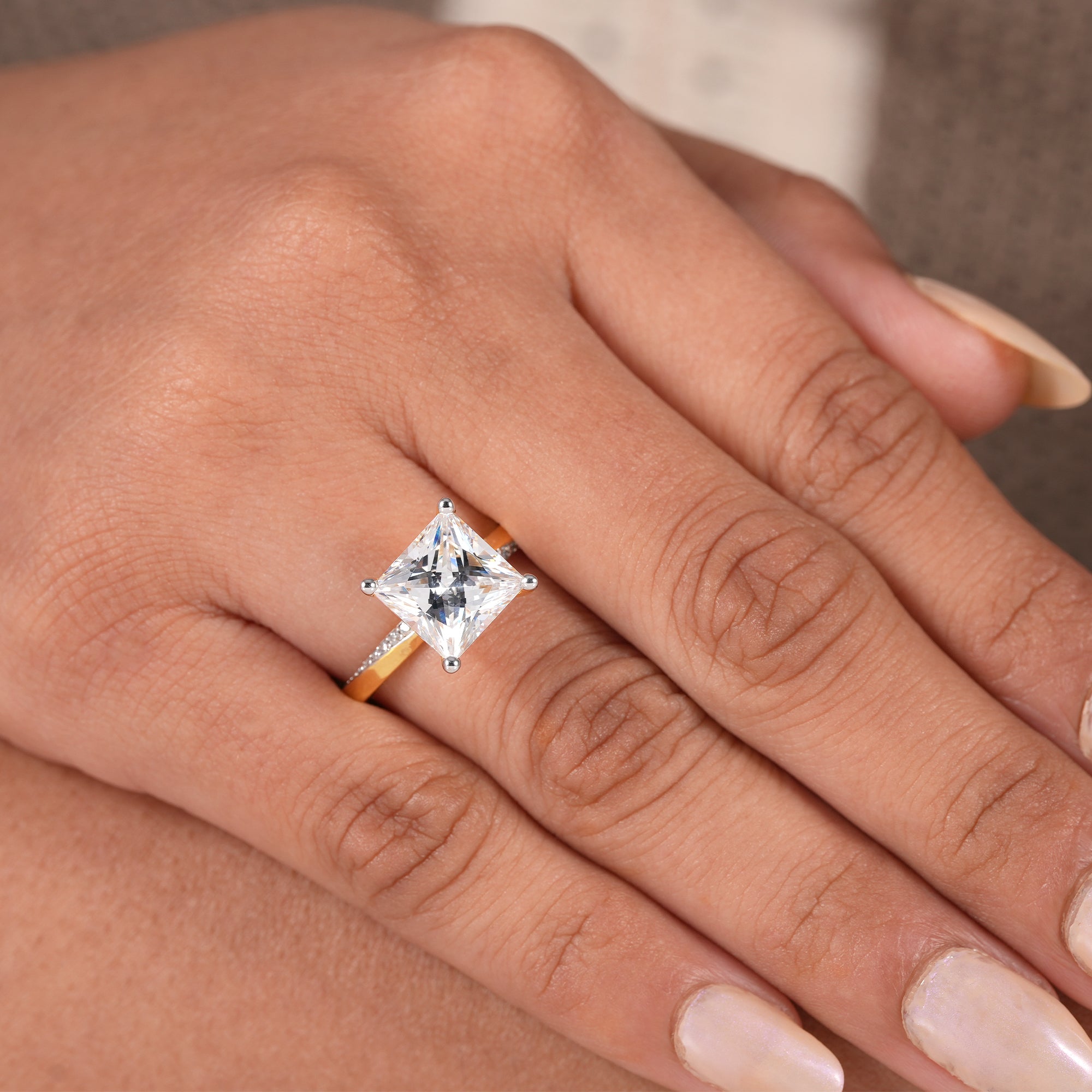 Princess Lab Diamond Engagement Ring With Twisted Band