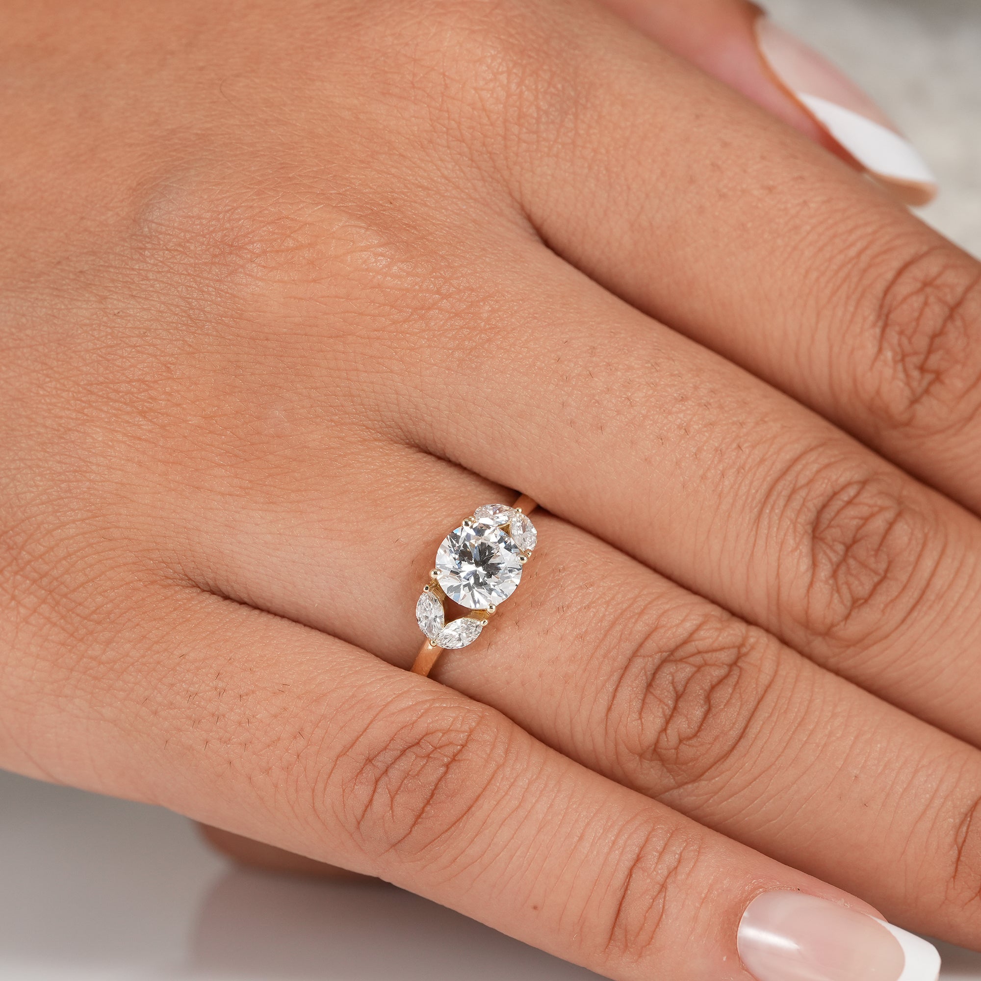 Floral Cluster Round Cut Lab Diamond Engagement Ring