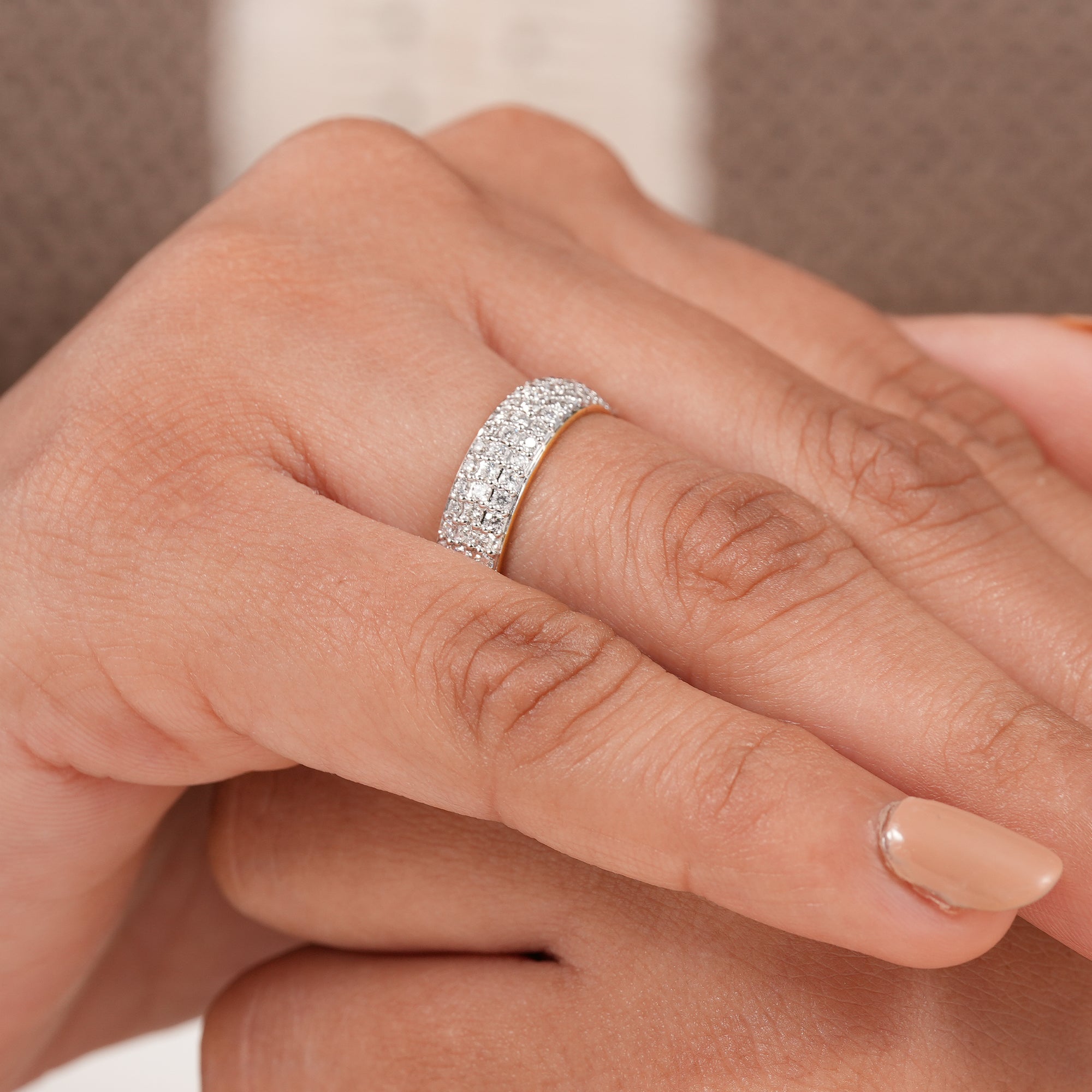 Round Cut Lab Grown Diamond Pave Wedding Band