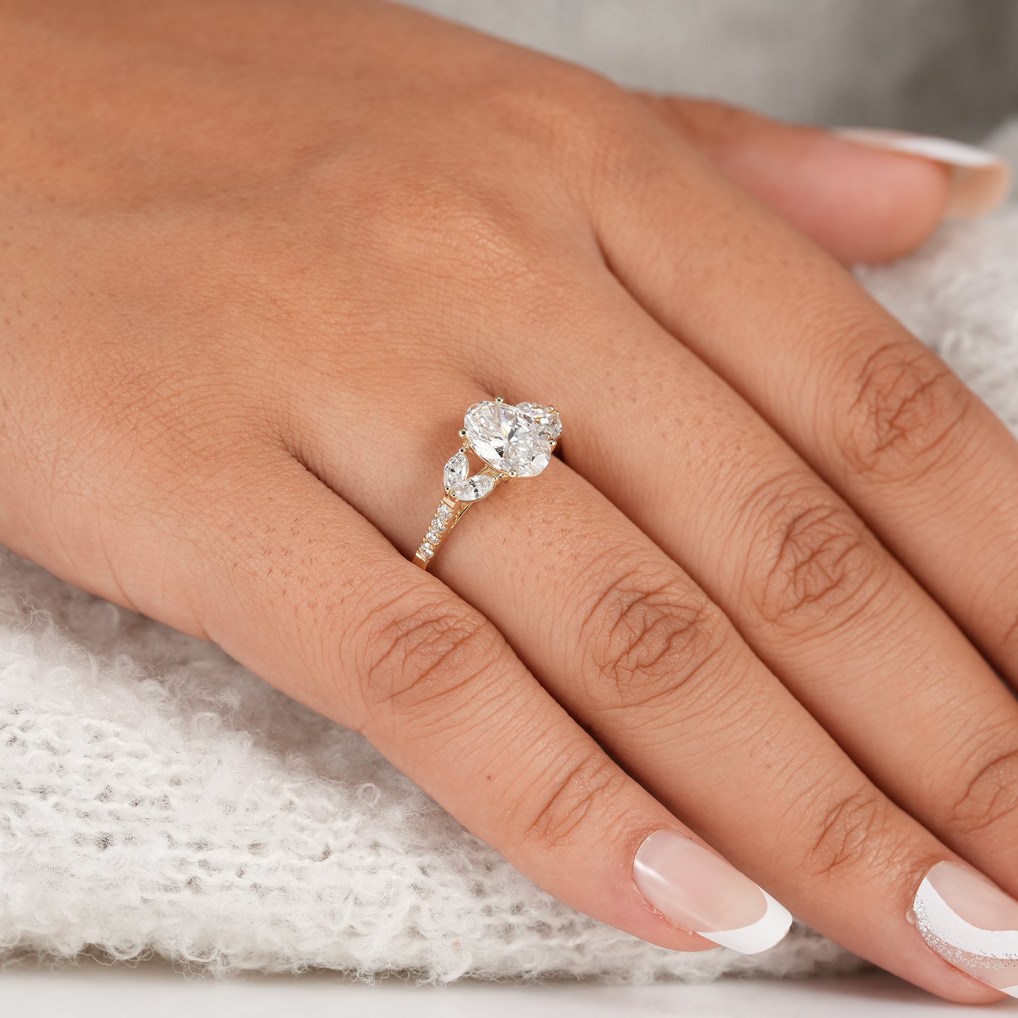 Floral Inspired Oval Cut Lab Diamond Engagement Ring