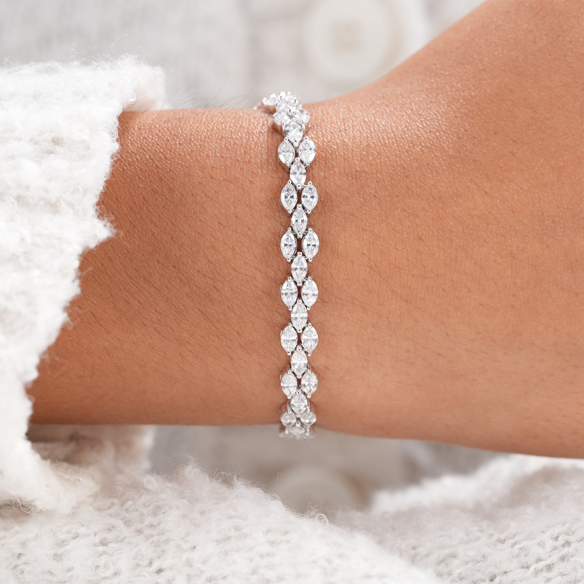 Three Row Marquise Cut Lab Grown Diamond Tennis Bracelet