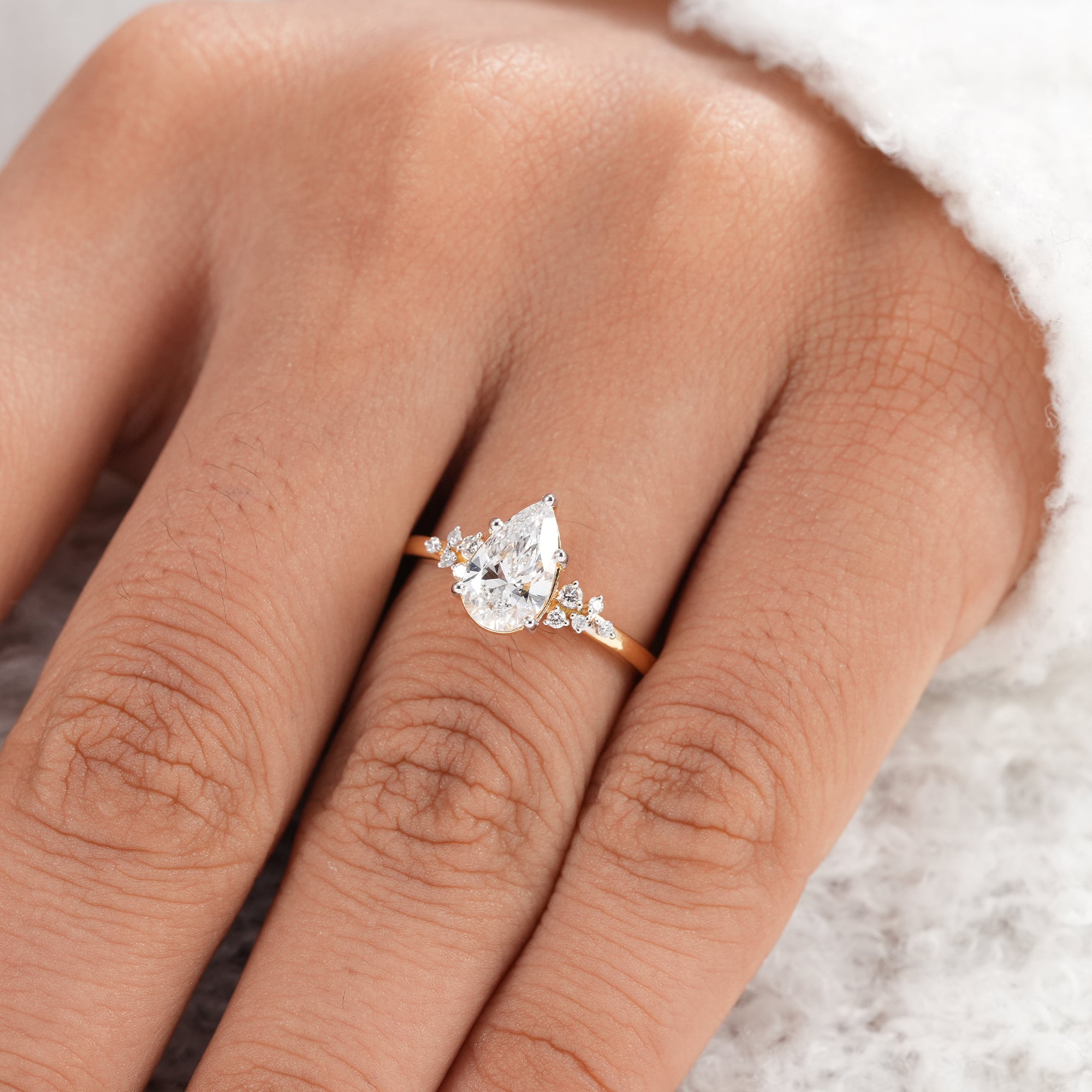 Pear Cut Lab Grown Diamond Cluster Engagement Ring