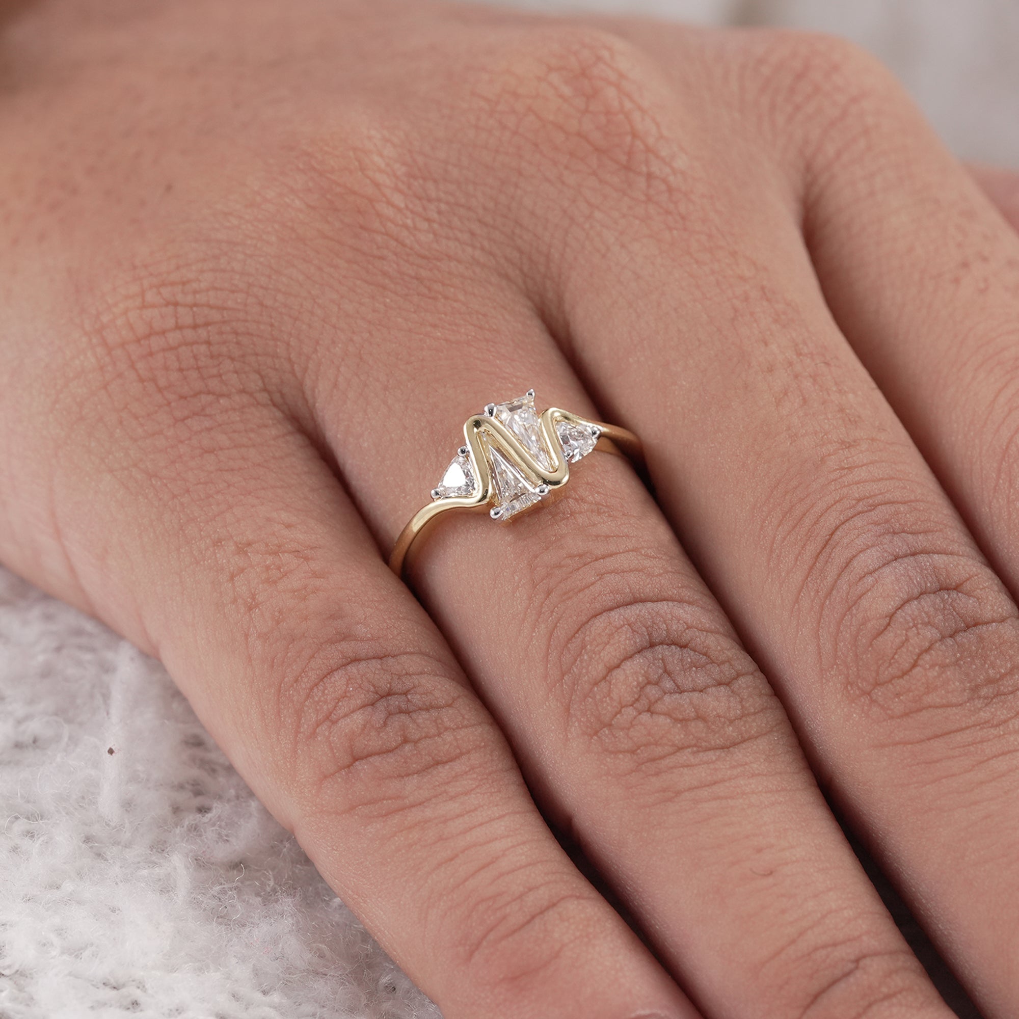Trillion Cut Lab Diamond Wedding Band, Zig Zag Statement Diamond Ring