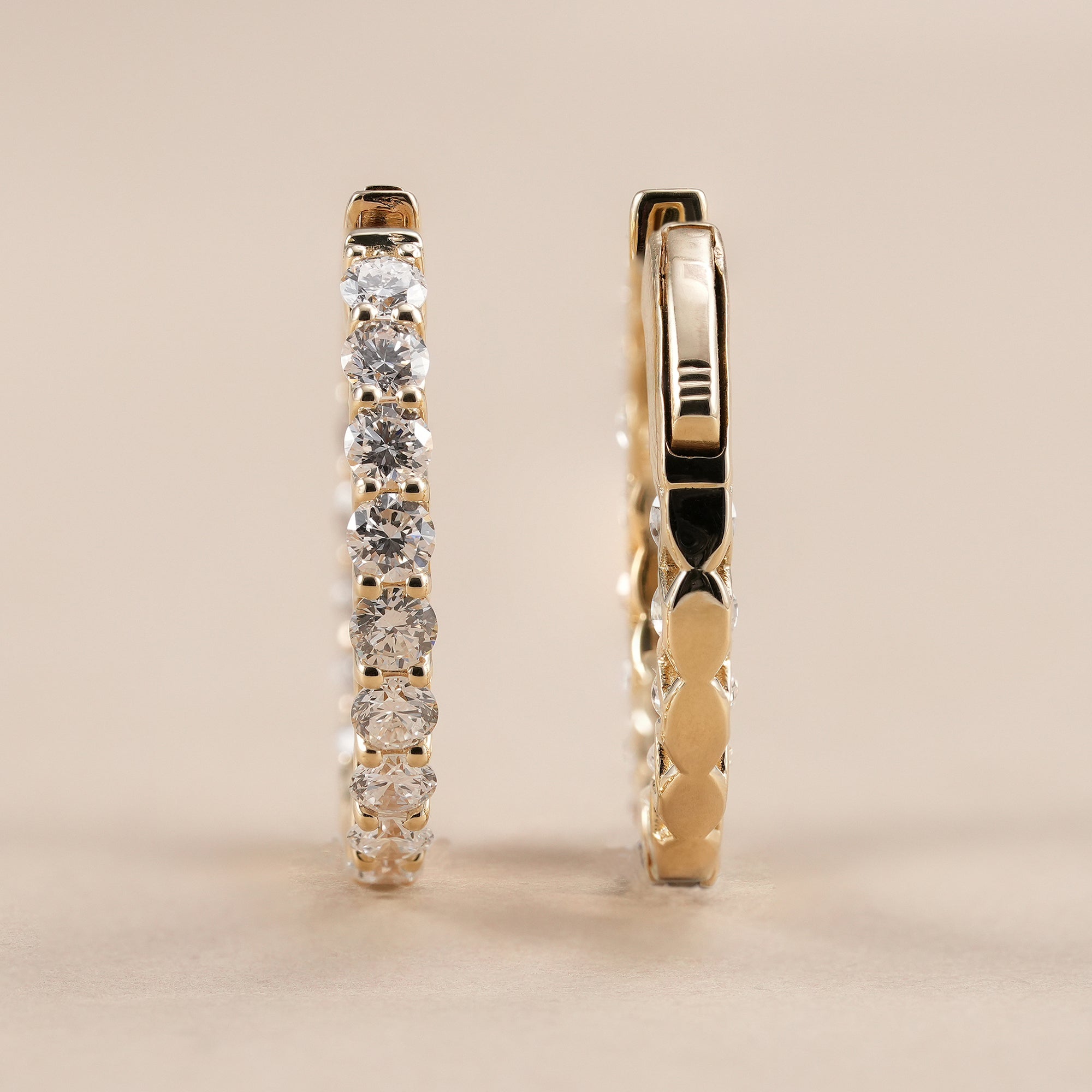 Fine jewelry round diamond hoop earrings with comfortable hinged closure