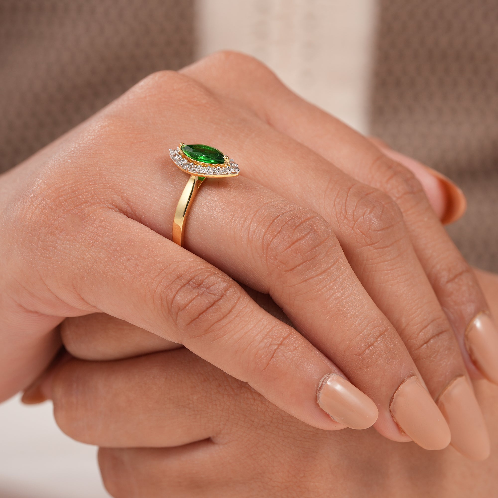 Marquise Cut Emerald Diamond Halo Engagement Ring