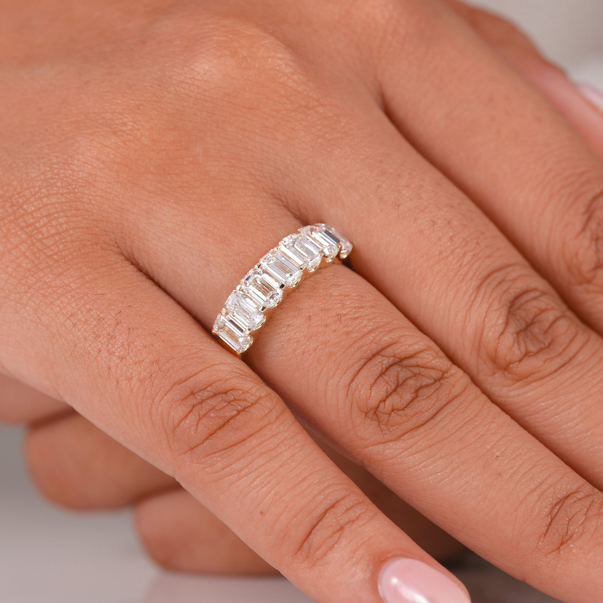 7 Stone Emerald Cut Lab Grown Diamond Eternity Wedding Band