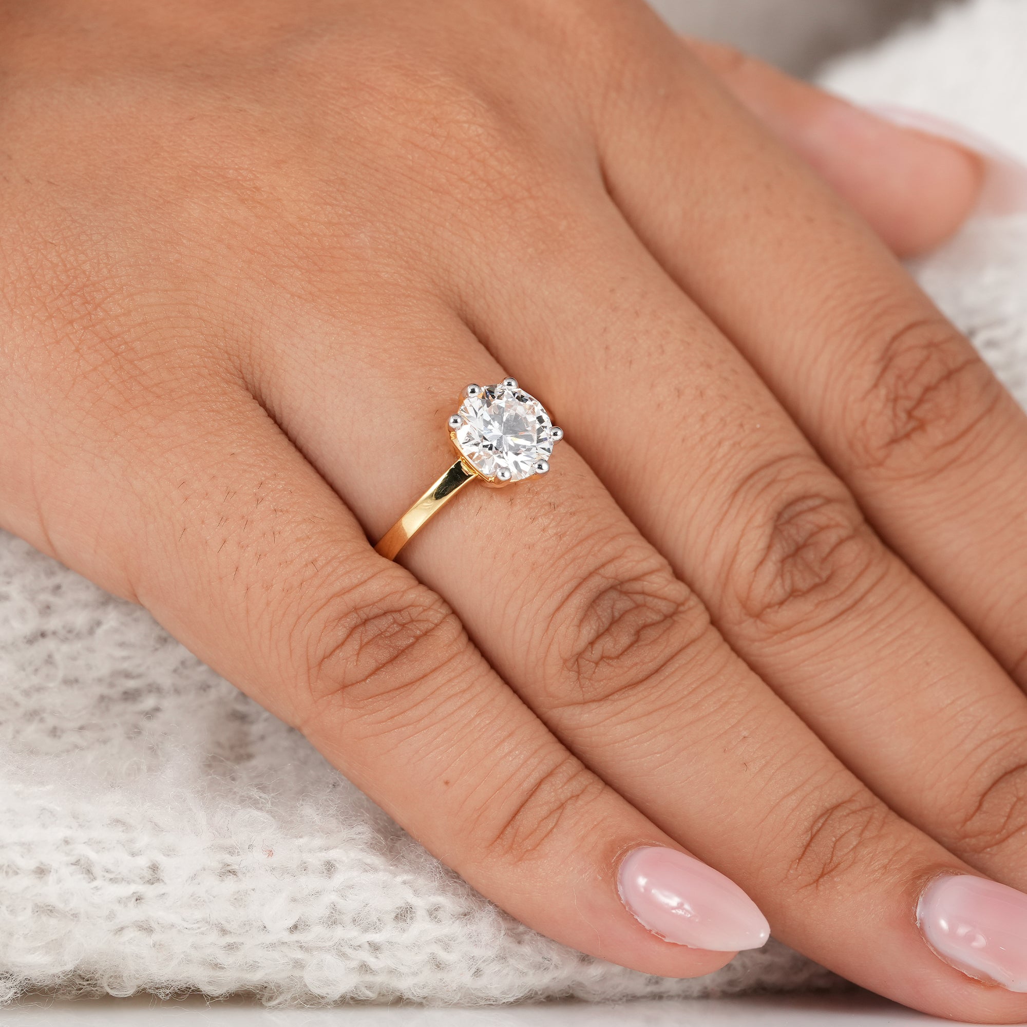 Six Prong Round Cut Lab Diamond Solitaire Engagement Ring
