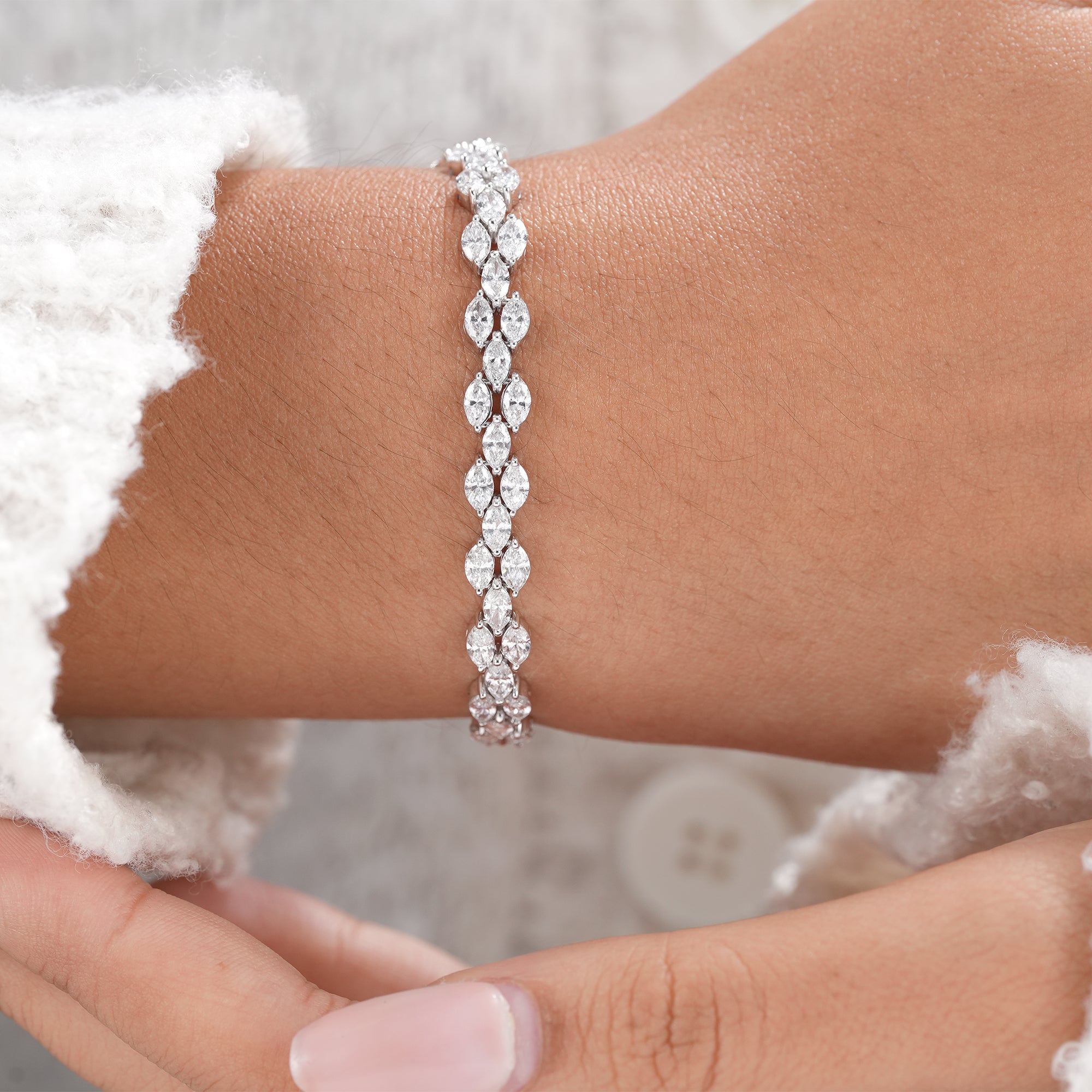 Three Row Marquise Cut Lab Grown Diamond Tennis Bracelet