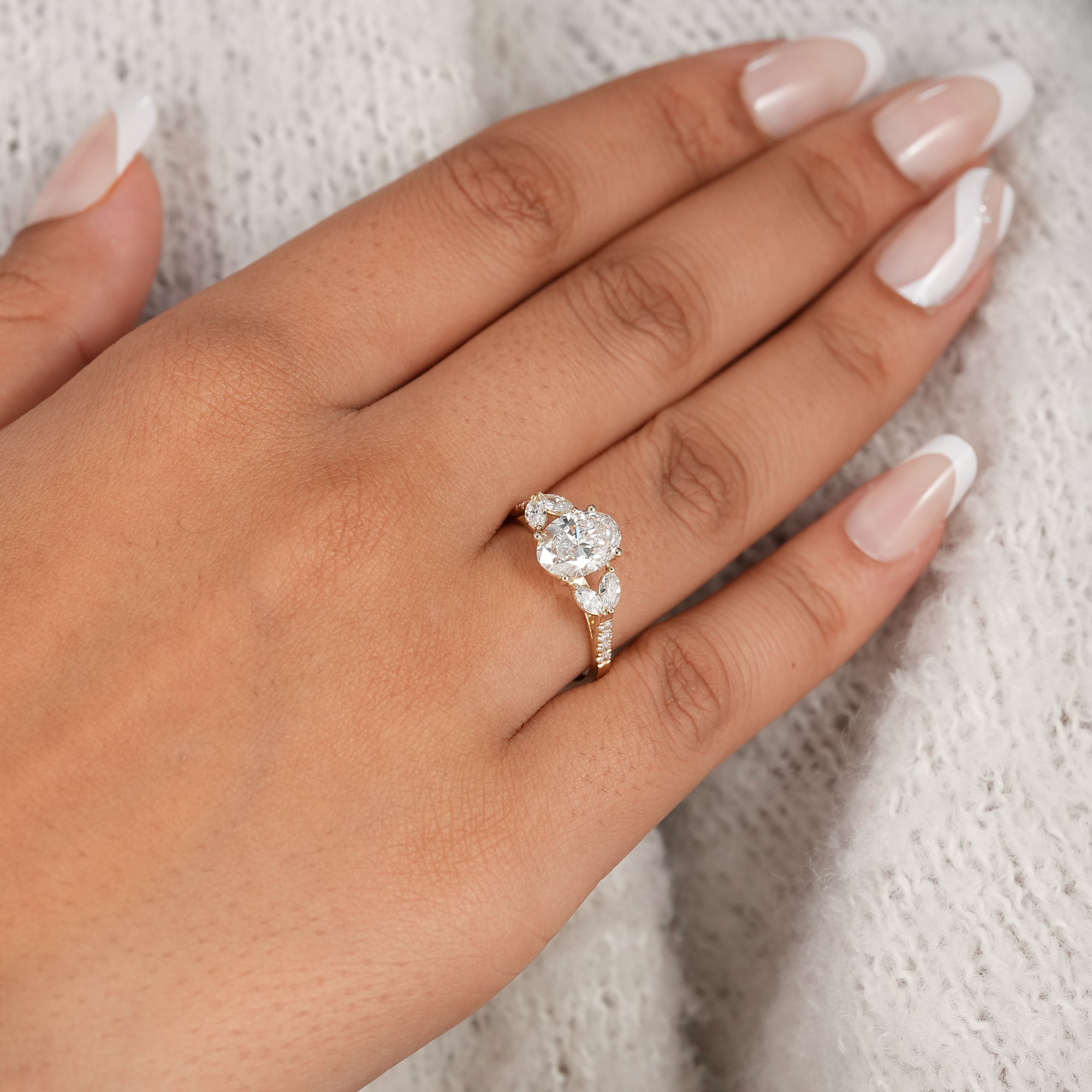 Floral Inspired Oval Cut Lab Diamond Engagement Ring
