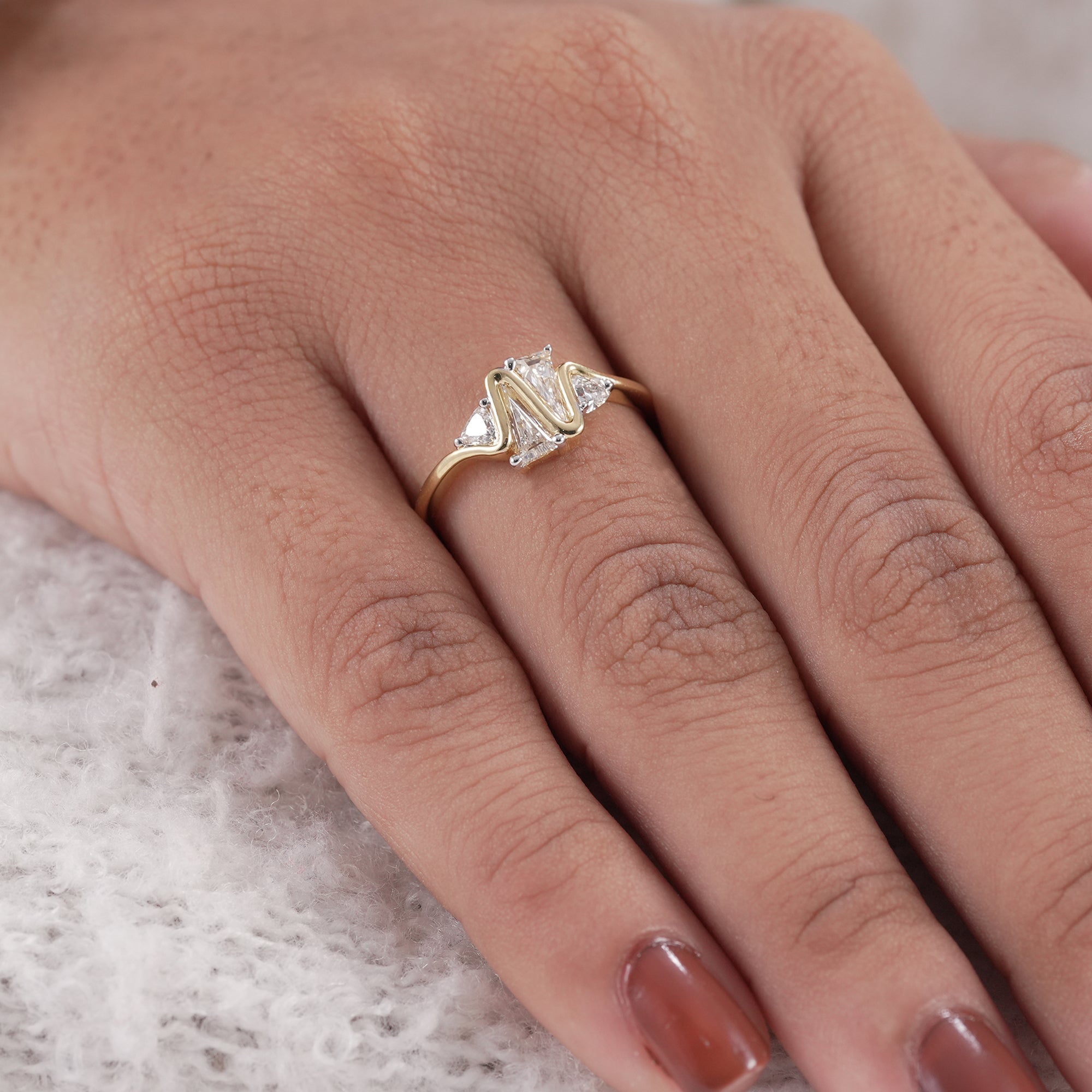 Trillion Cut Lab Diamond Wedding Band, Zig Zag Statement Diamond Ring