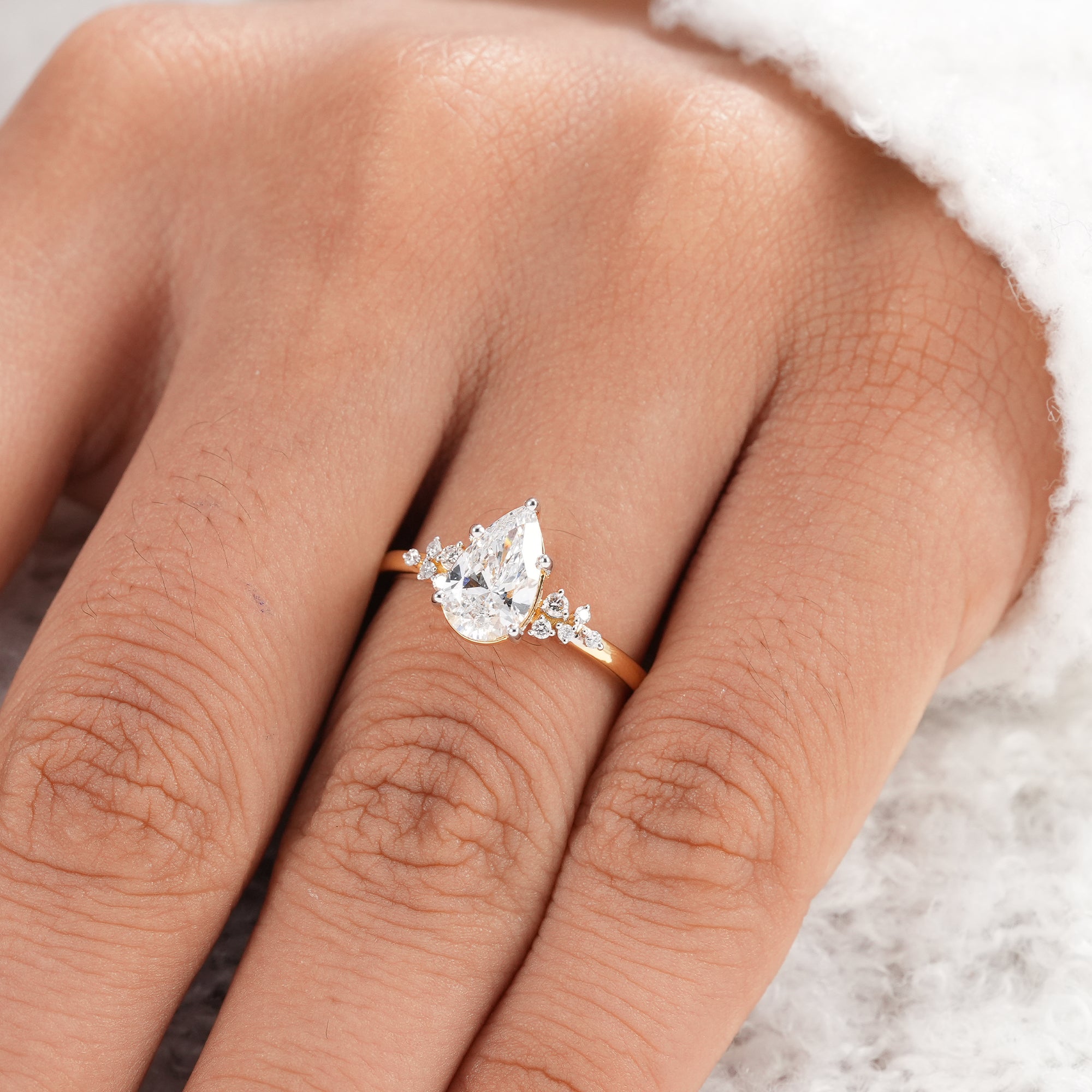 Pear Cut Lab Grown Diamond Cluster Engagement Ring