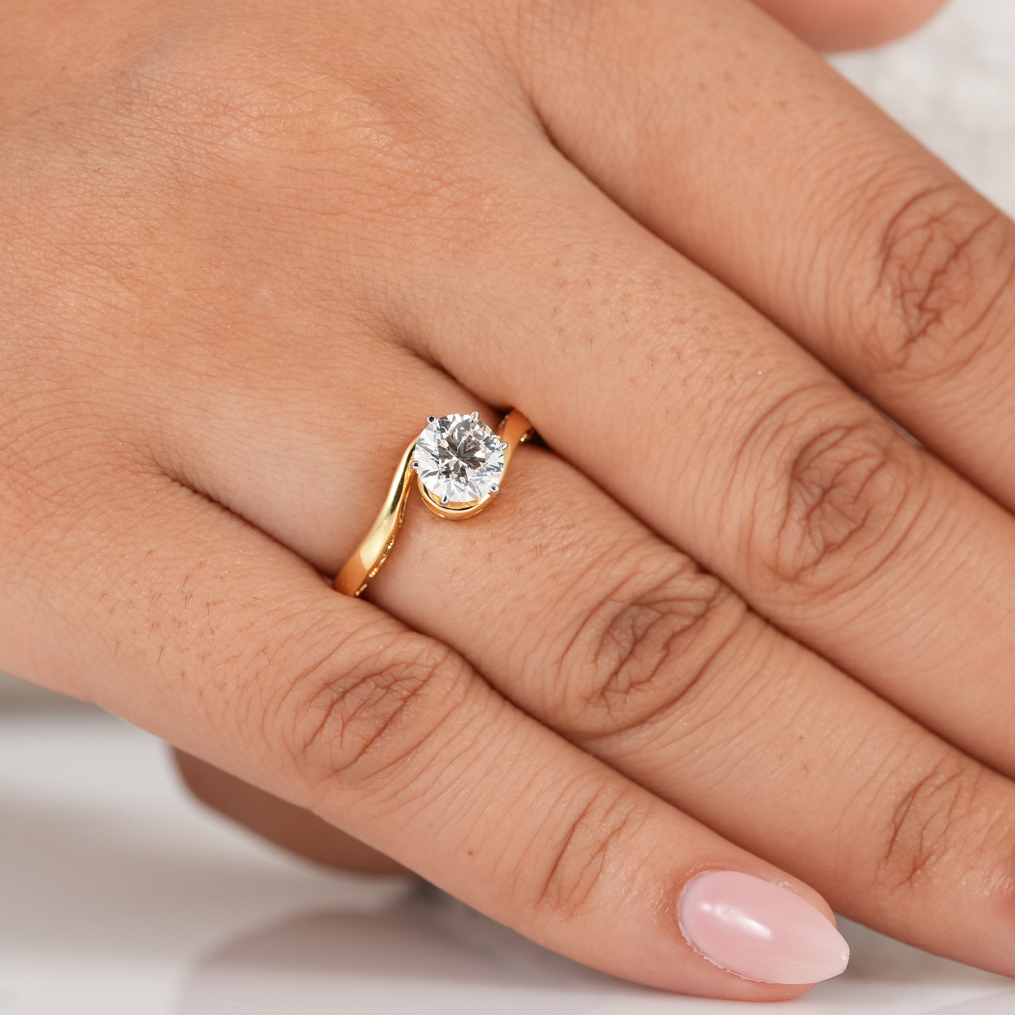 Round Cut Lab Diamond Solitaire Engagement Ring With Bypass Band