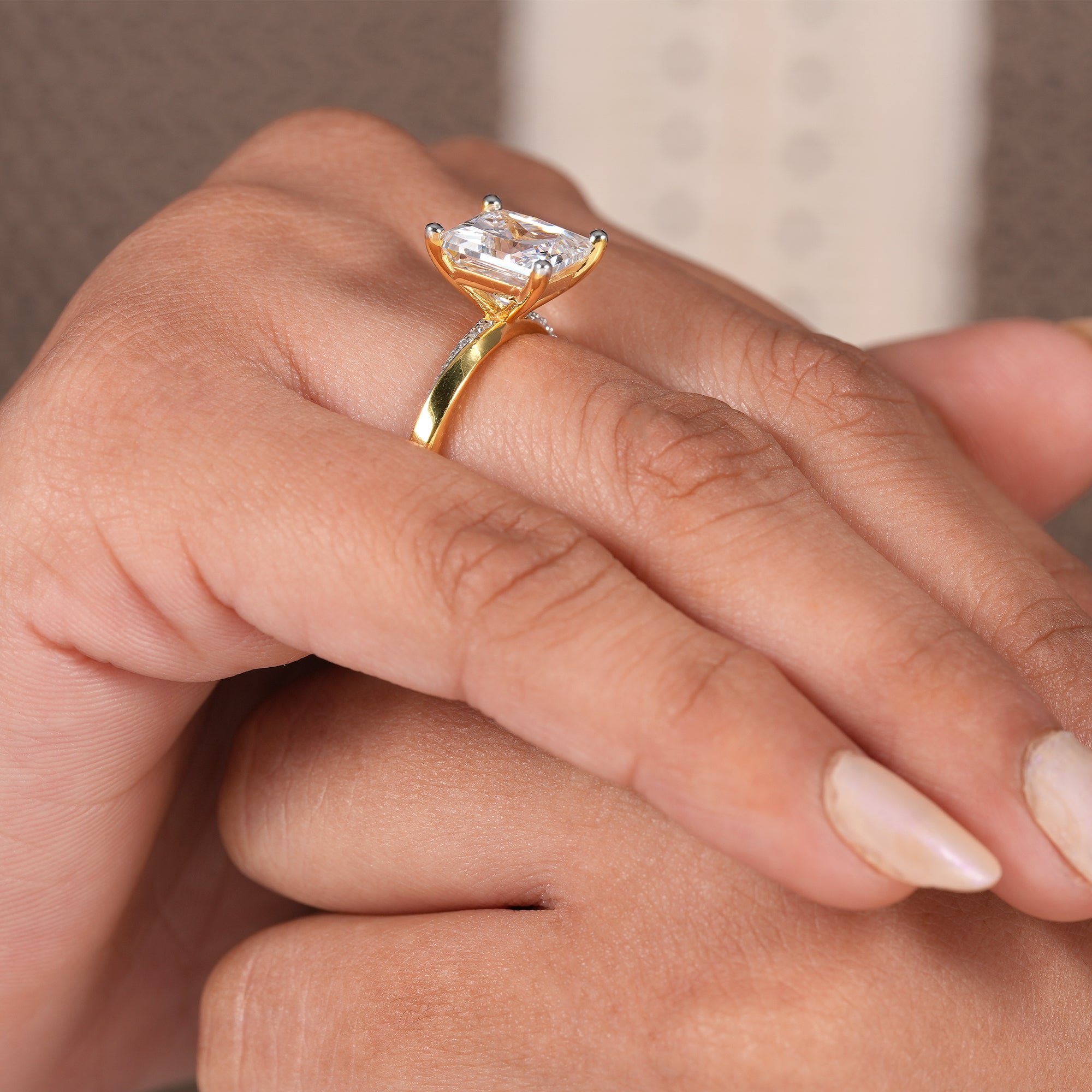 Princess Lab Diamond Engagement Ring With Twisted Band
