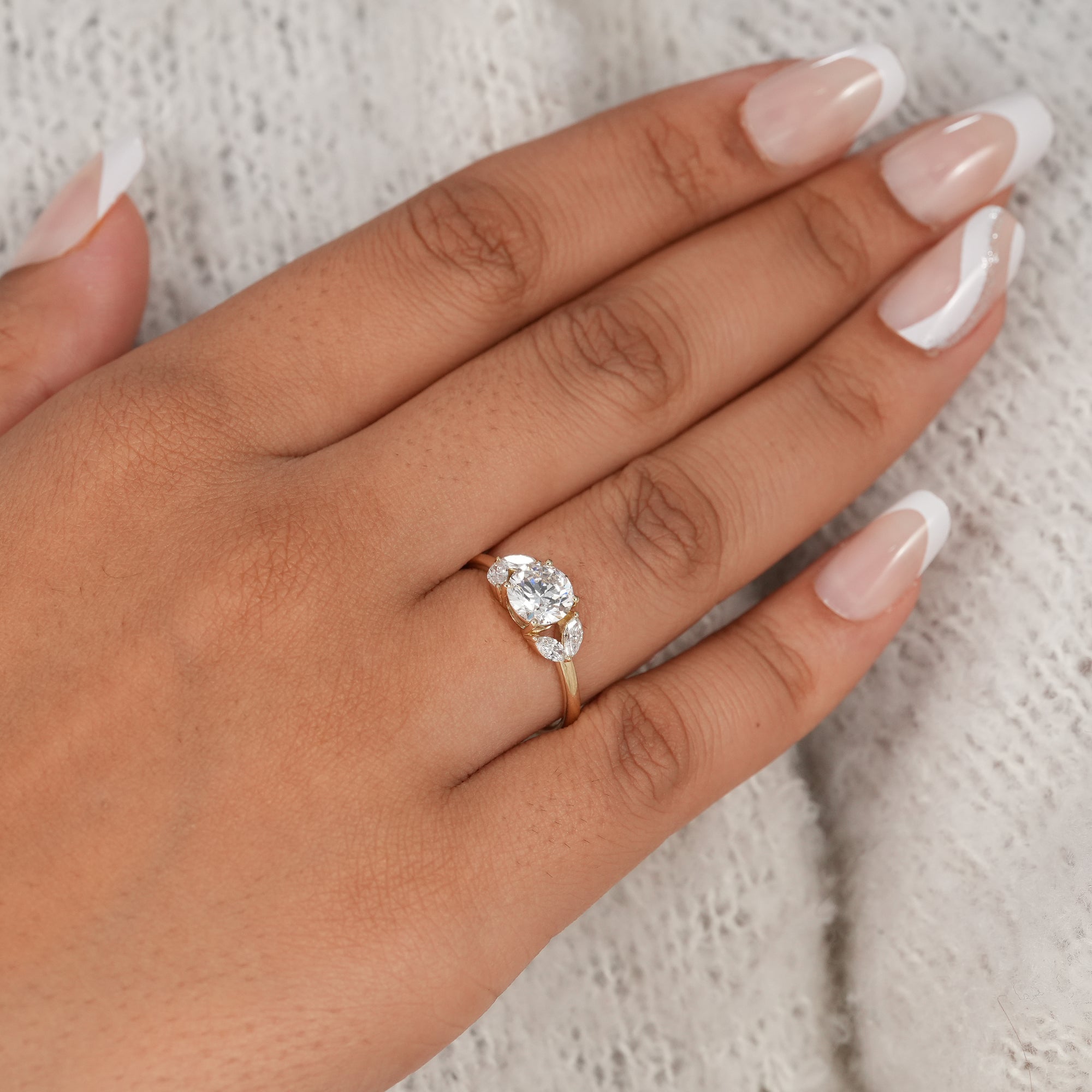 Floral Cluster Round Cut Lab Diamond Engagement Ring