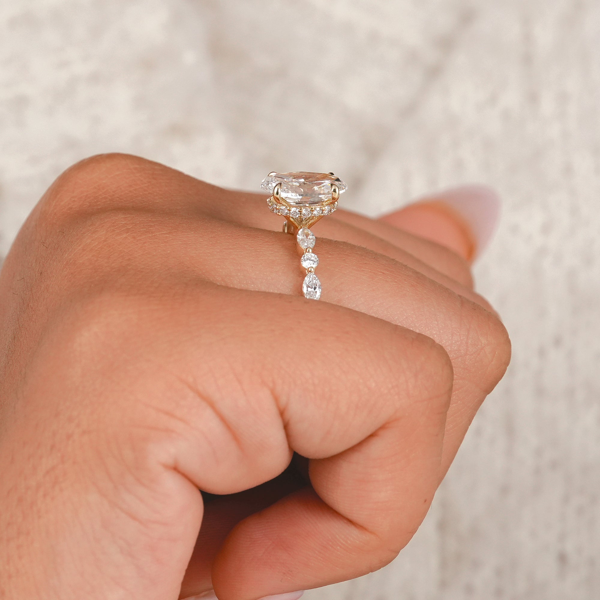 Oval Cut Lab Grown Diamond Hidden Halo Engagement Ring