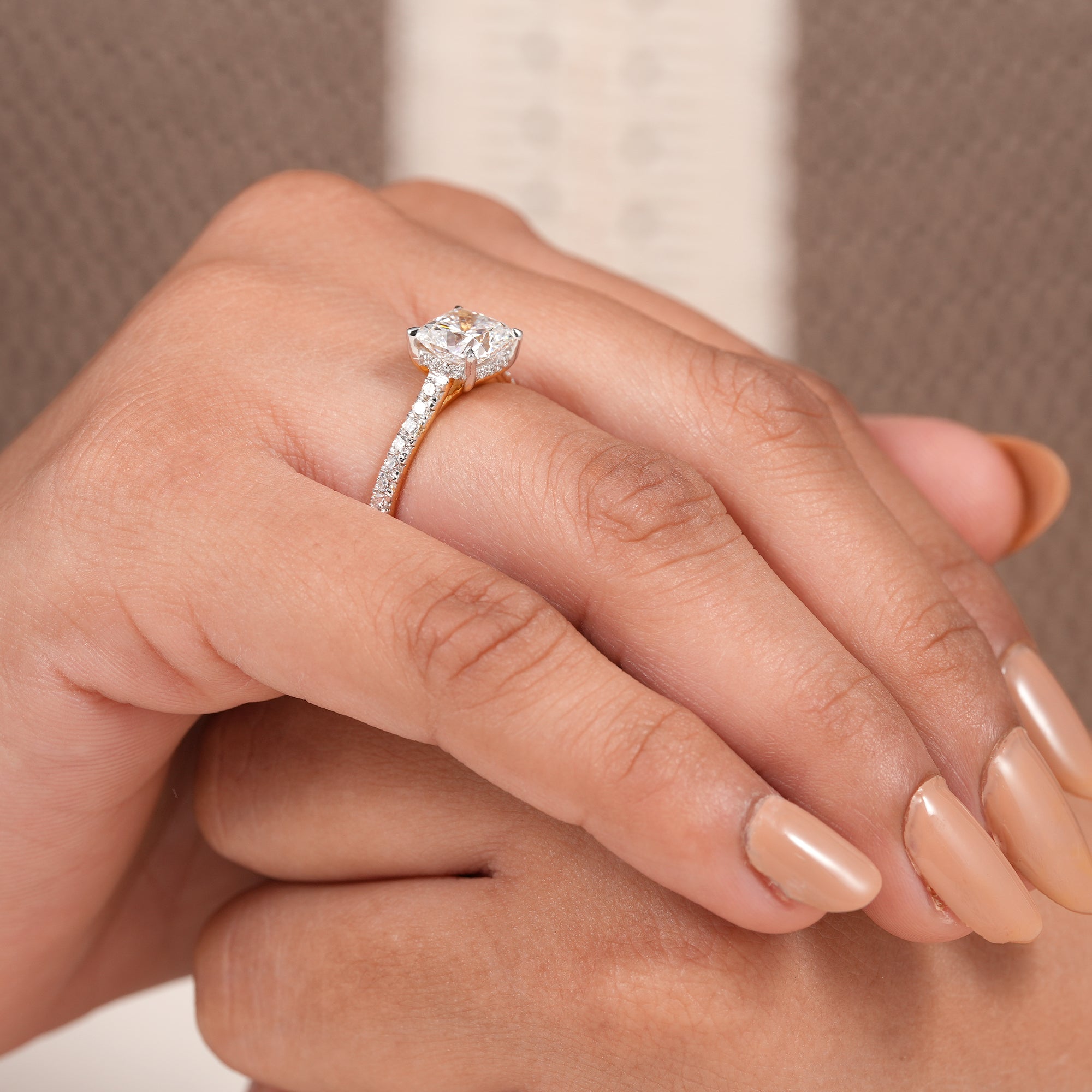 Cushion Lab Diamond Hidden Halo Engagement Ring