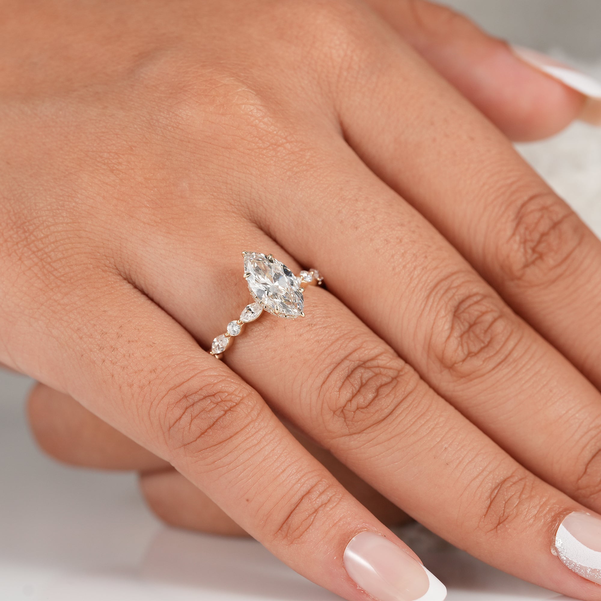Marquise Lab Diamond Hidden Halo Engagement Ring