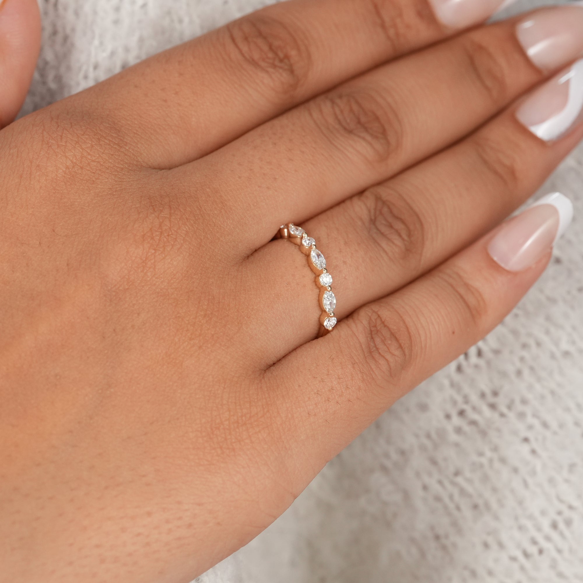 Marquise & Round Alternative Lab Diamond Eternity Wedding Band