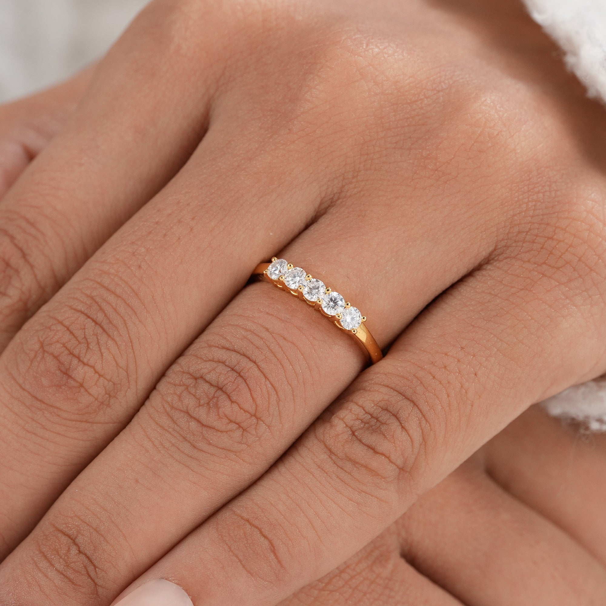 Five Stone Round Lab Grown Diamond Wedding Band