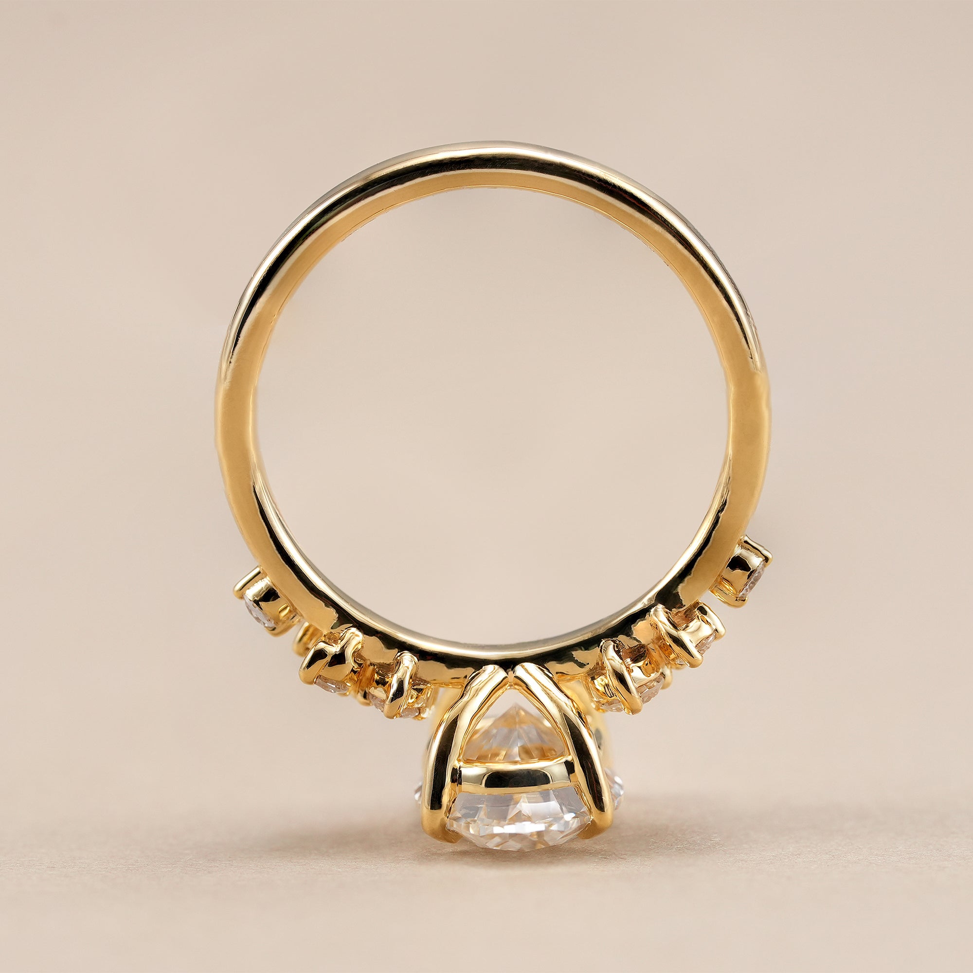 Oval bridal ring with lab grown diamond and floral detailing