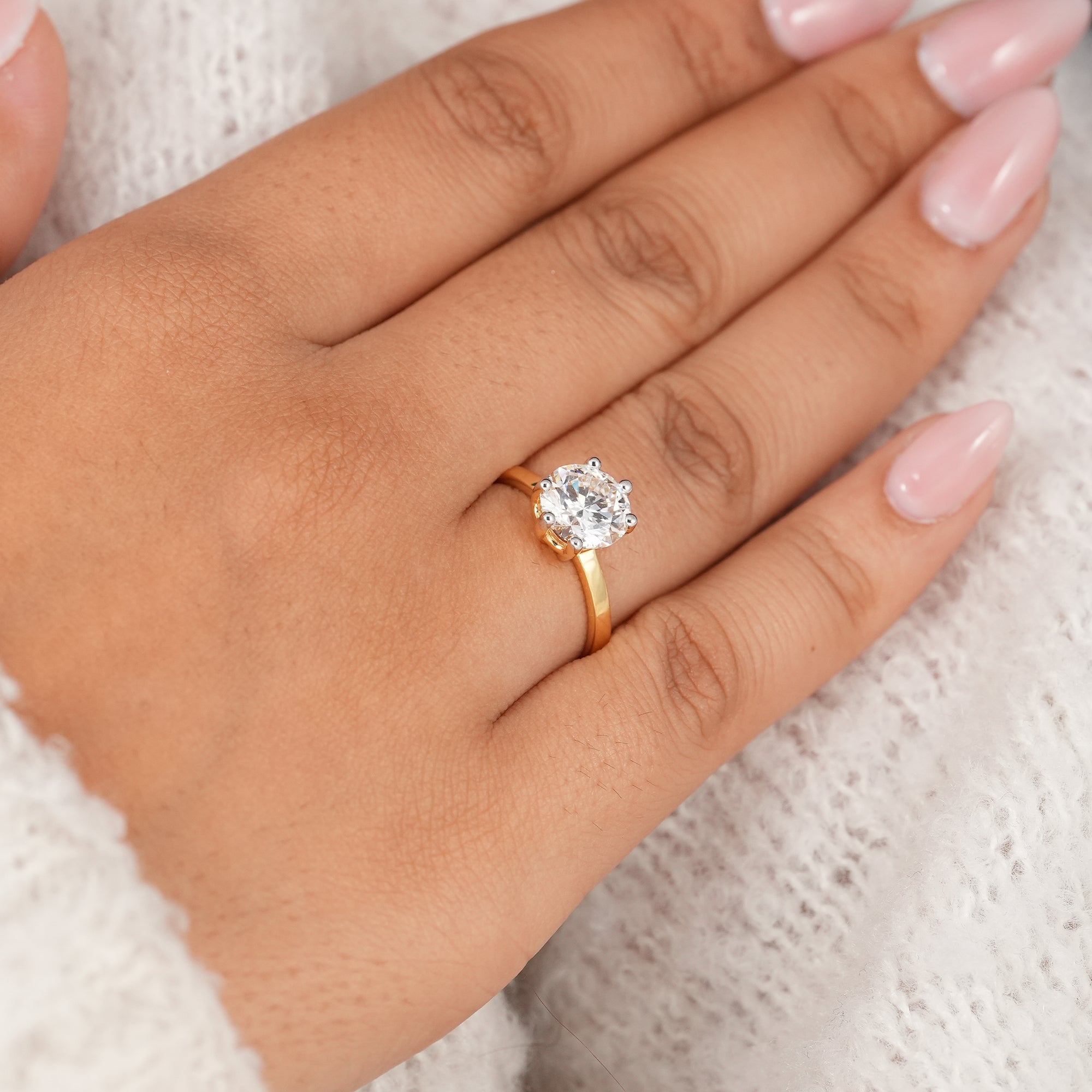 Six Prong Round Cut Lab Diamond Solitaire Engagement Ring