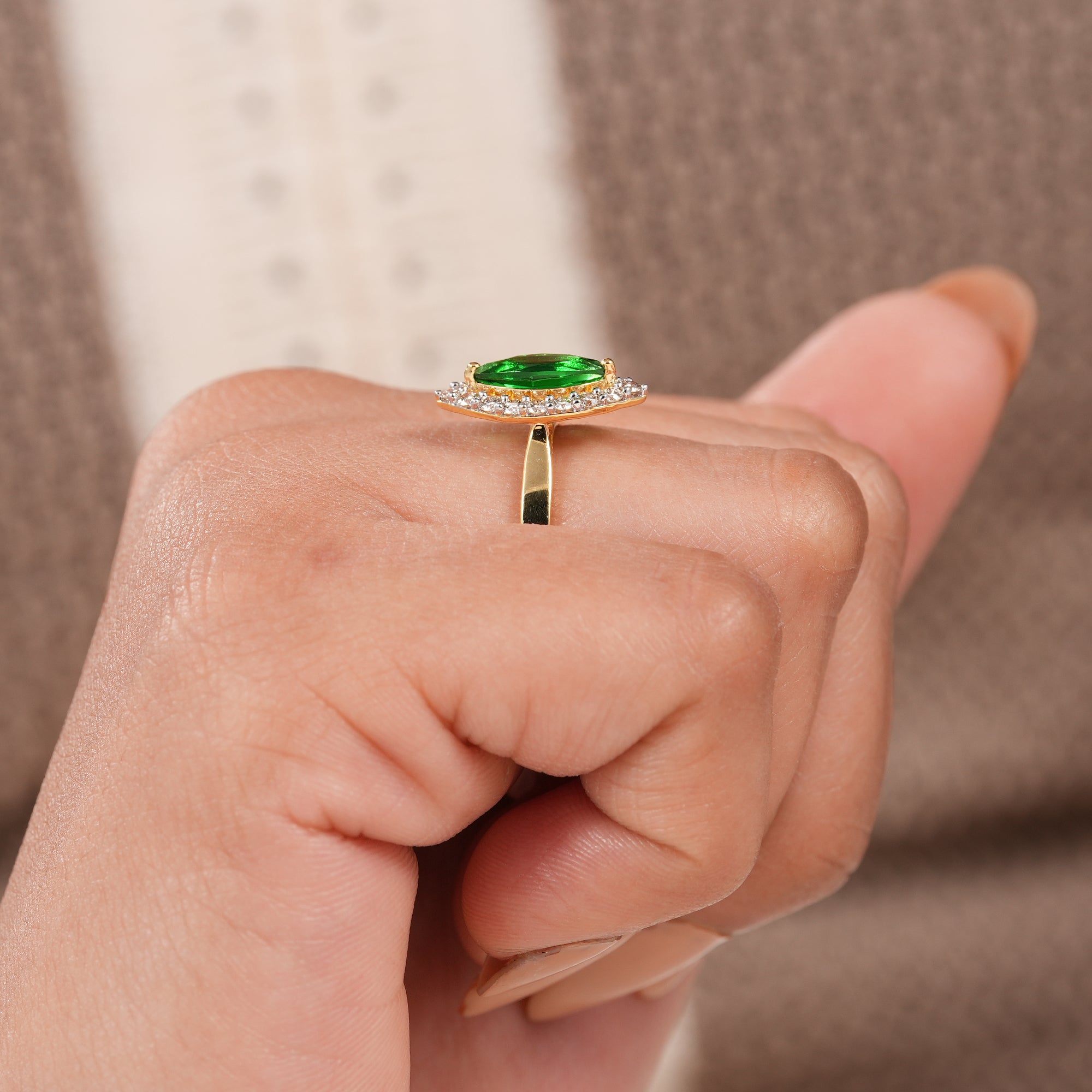 Marquise Cut Emerald Diamond Halo Engagement Ring