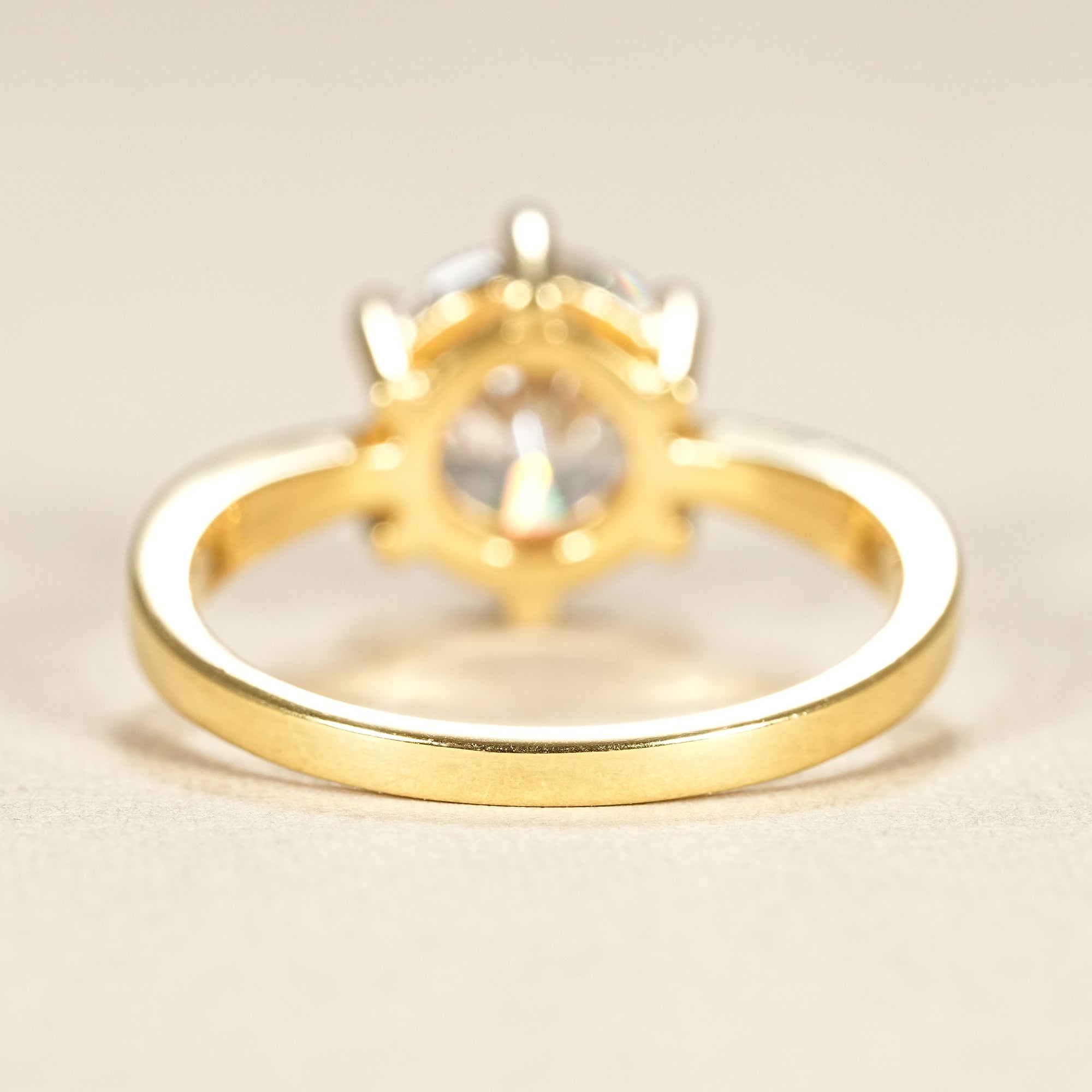 Elegant round diamond solitaire ring with slim gold band and secure prong setting