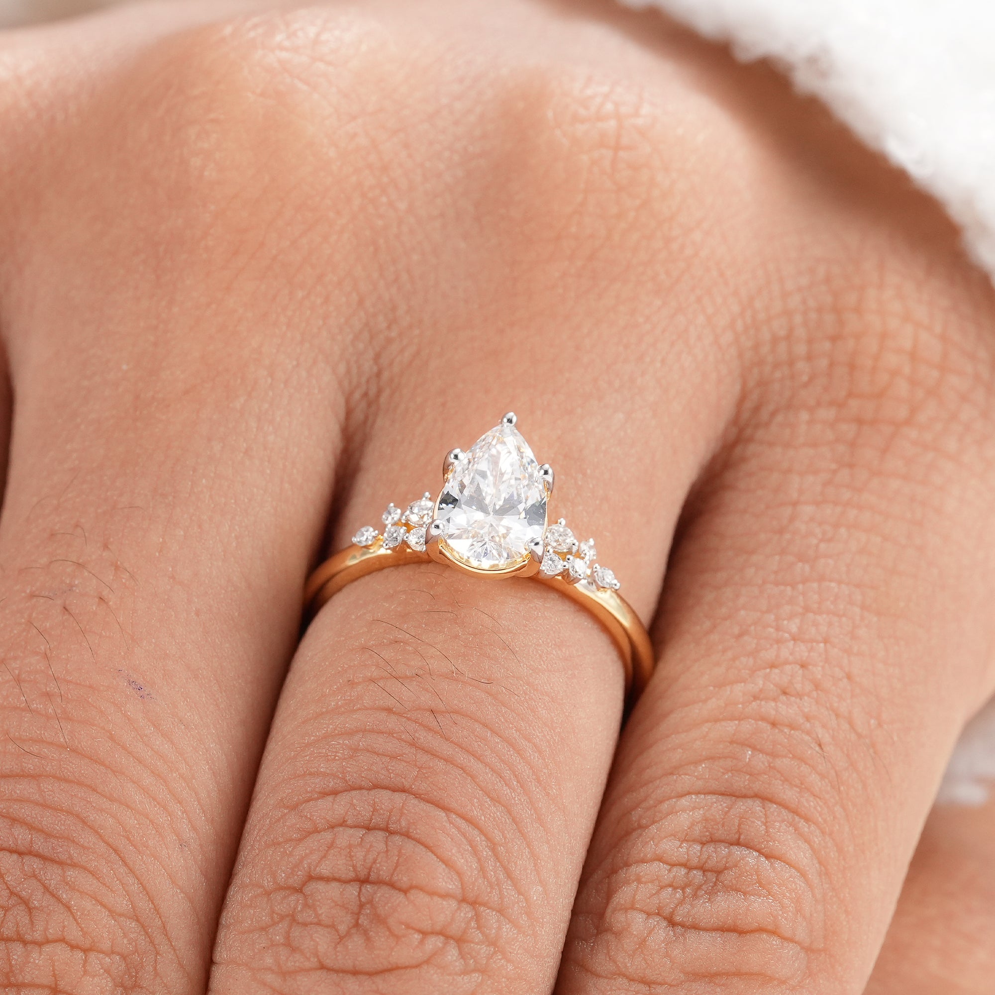 Pear Cut Lab Grown Diamond Cluster Engagement Ring