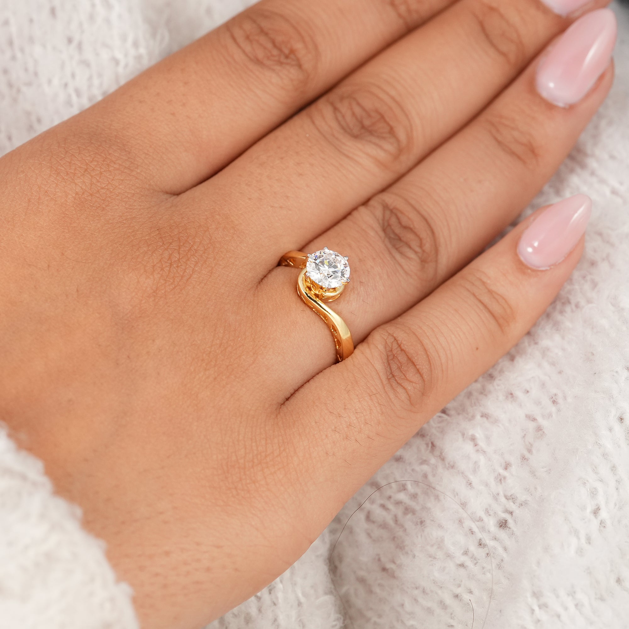 Round Cut Lab Diamond Solitaire Engagement Ring With Bypass Band