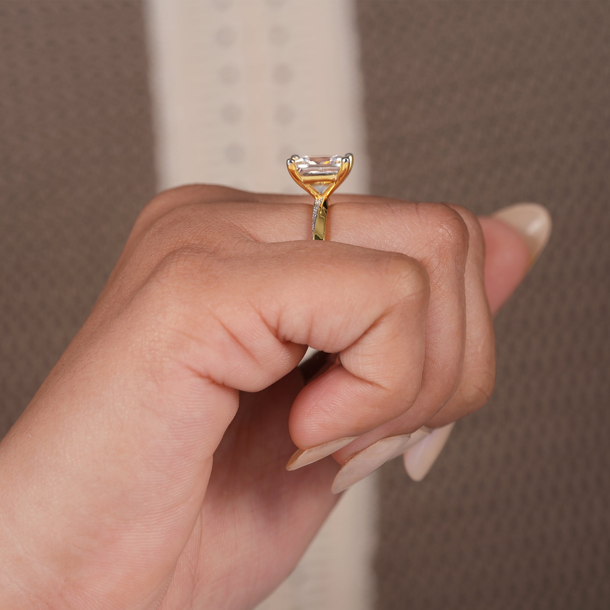 Princess Lab Diamond Engagement Ring With Twisted Band