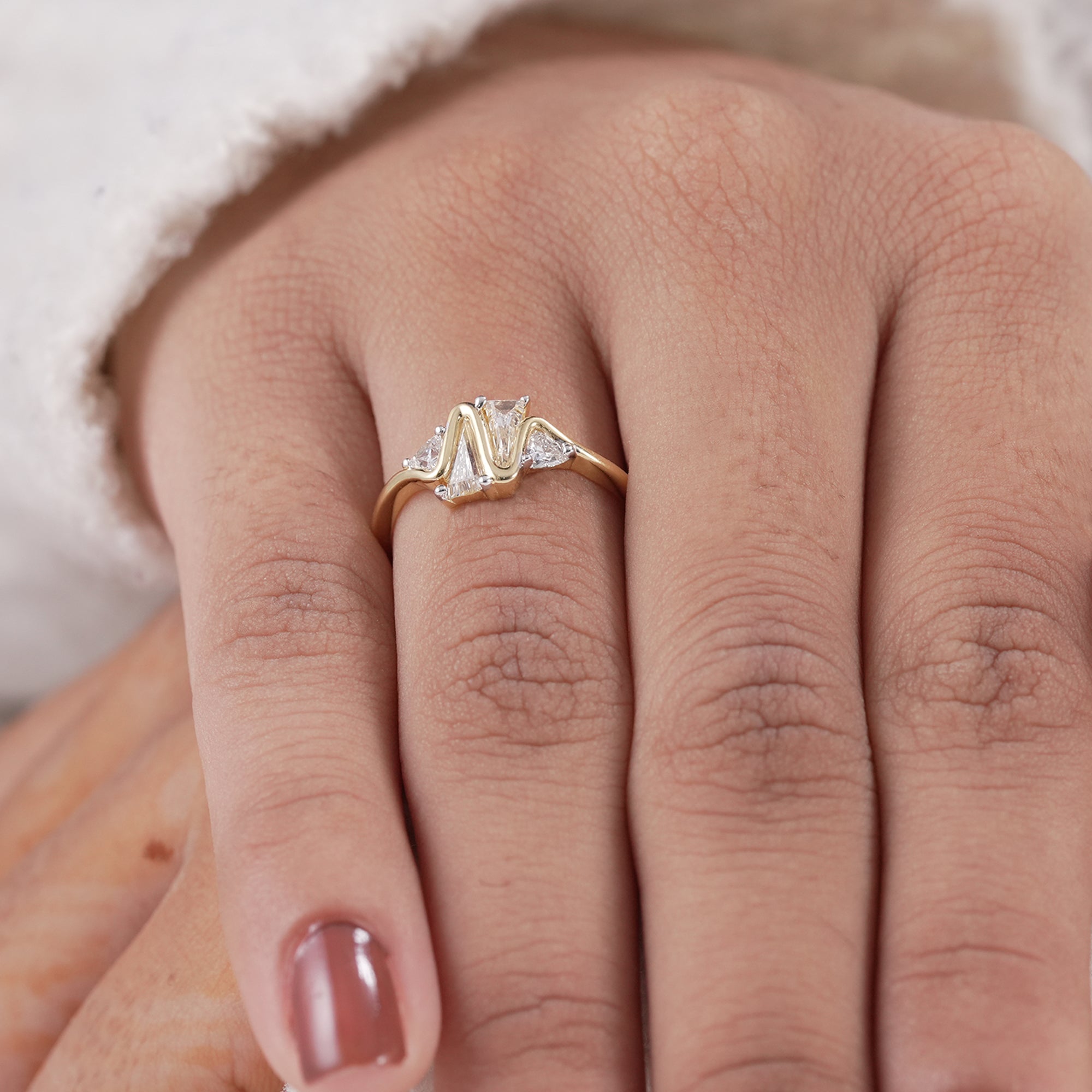 Trillion Cut Lab Diamond Wedding Band, Zig Zag Statement Diamond Ring