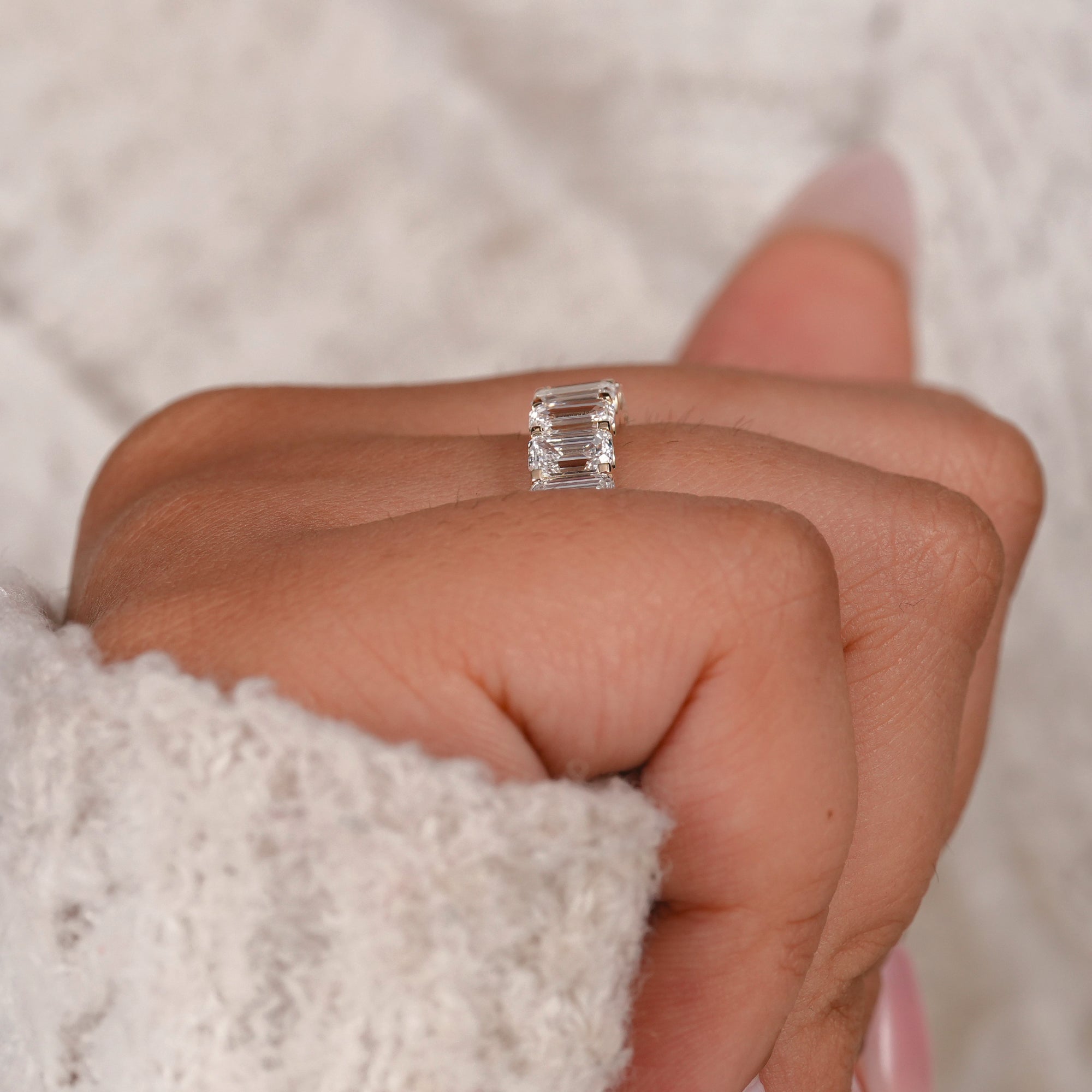 7 Stone Emerald Cut Lab Grown Diamond Eternity Wedding Band