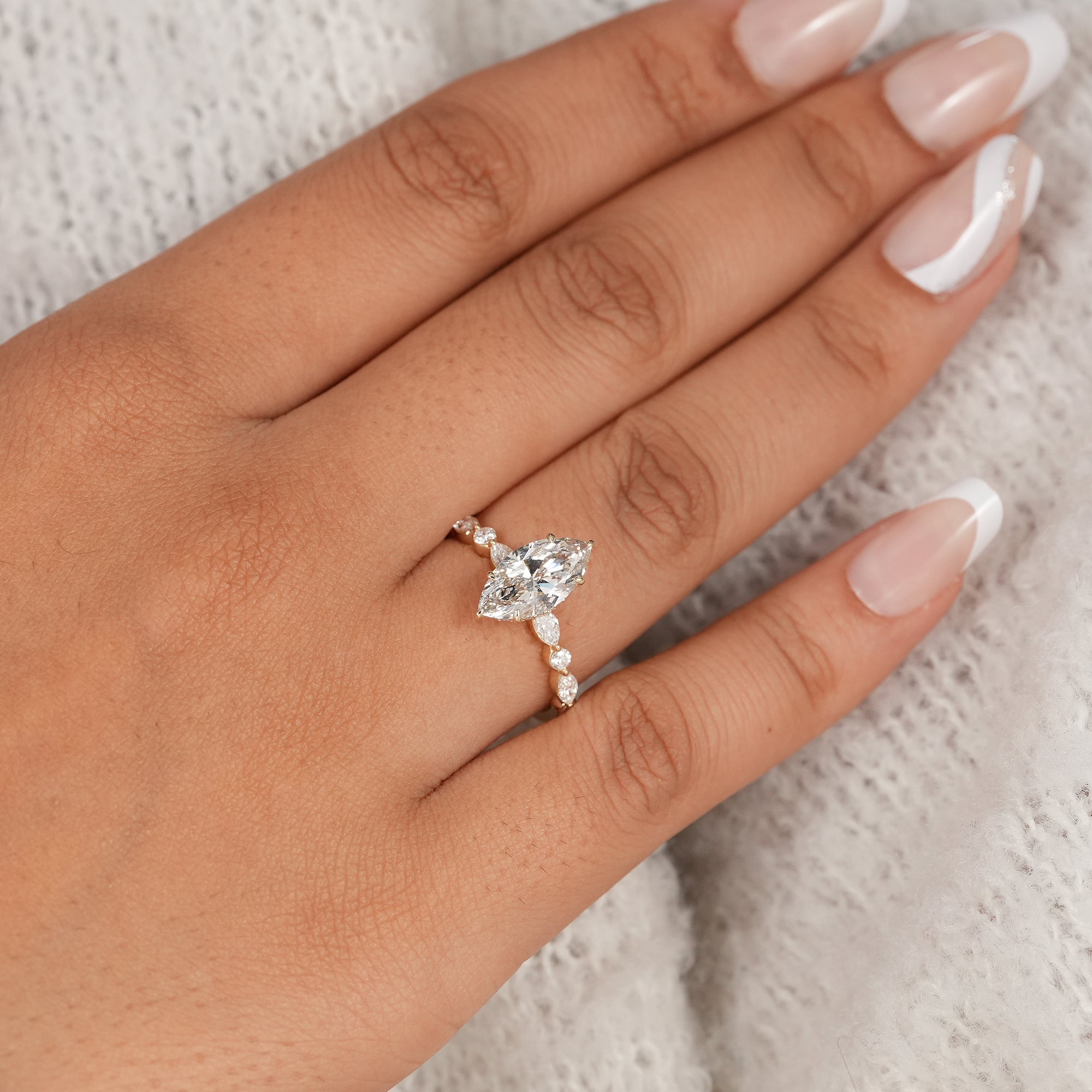 Marquise Lab Diamond Hidden Halo Engagement Ring