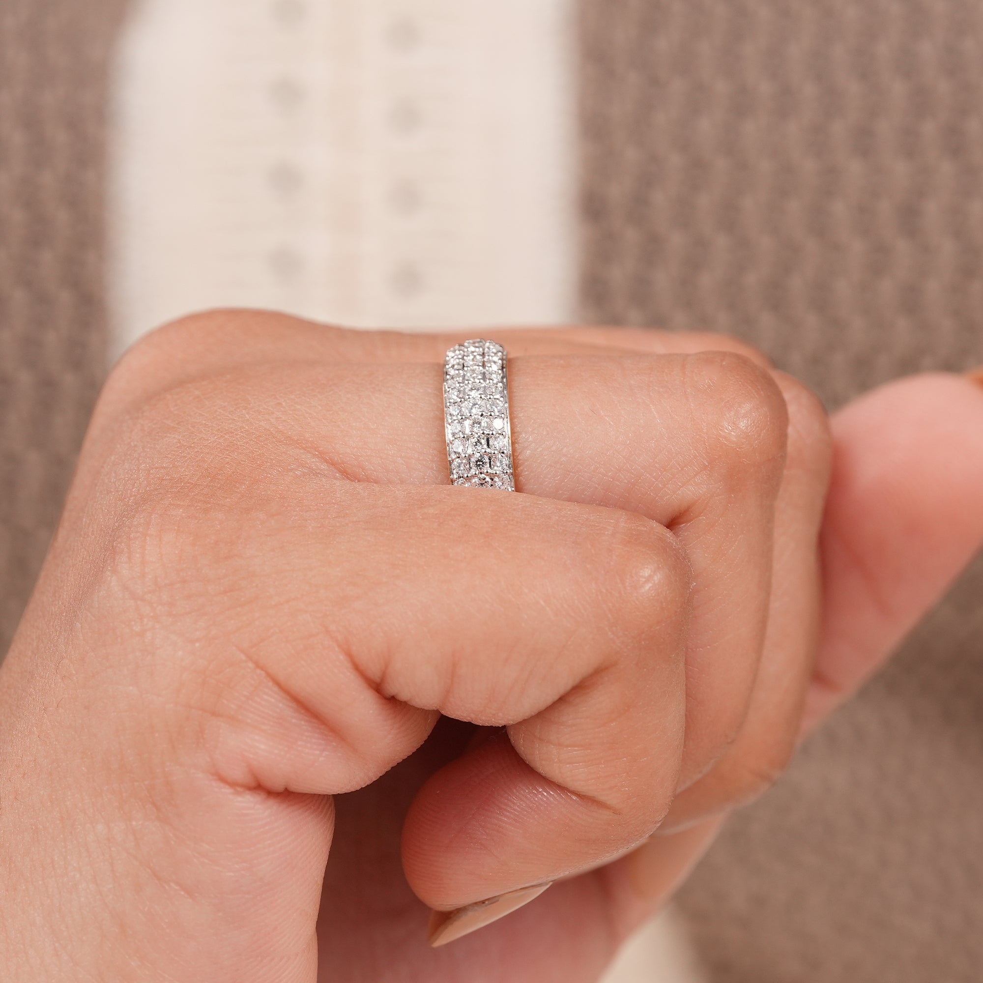 Round Cut Lab Grown Diamond Pave Wedding Band