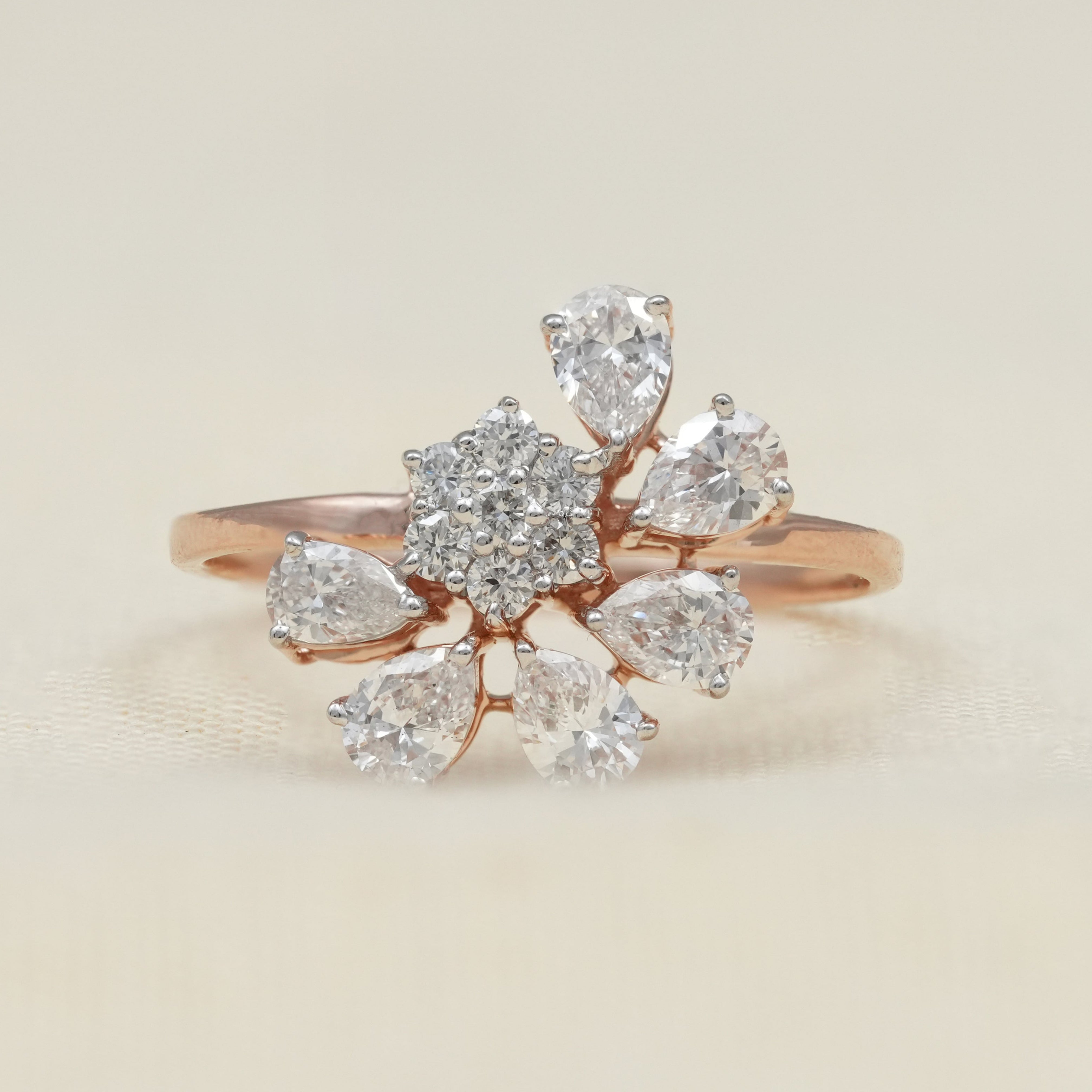 Floral Cluster Pear Lab Diamond Wedding Ring