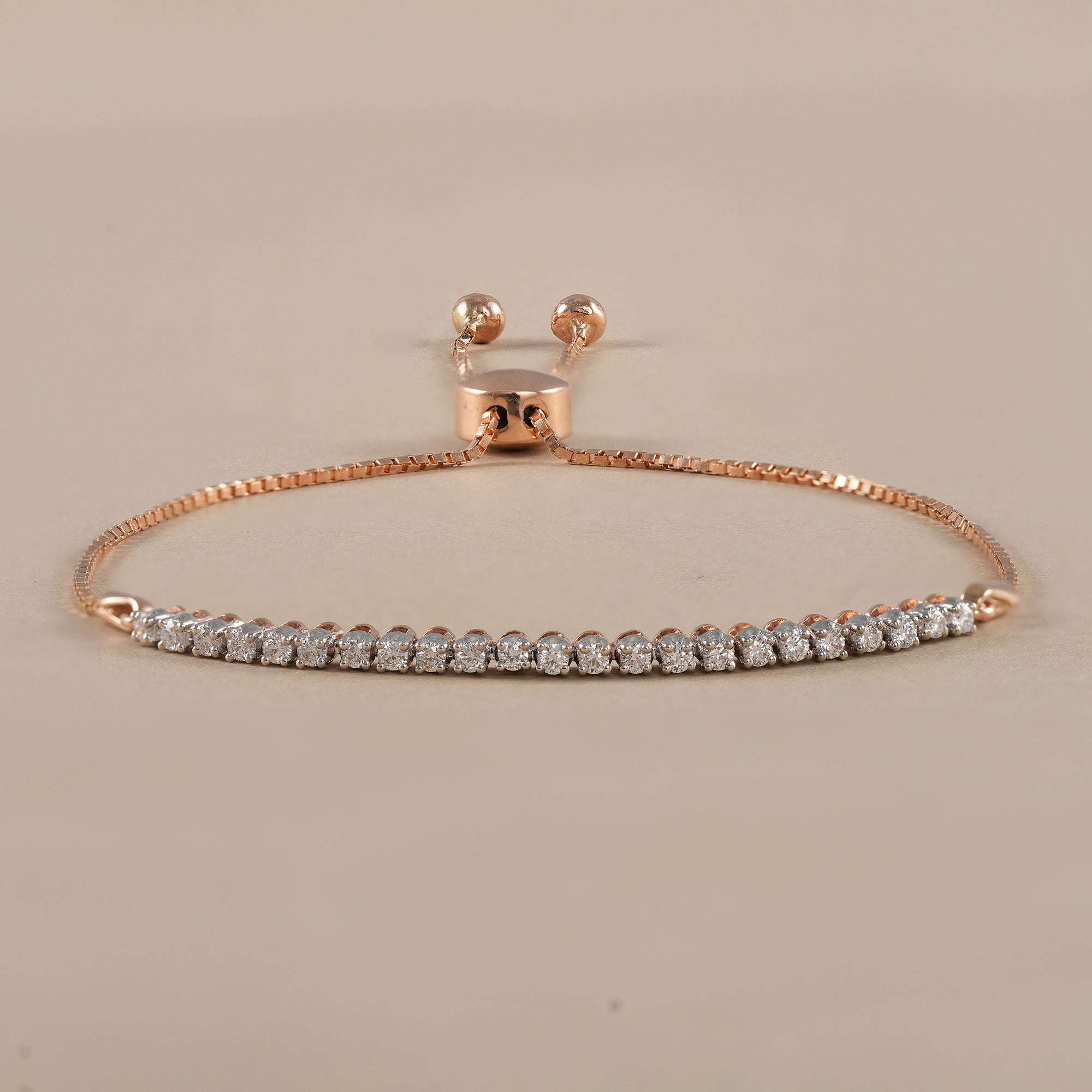 Elegant adjustable diamond chain bracelet handcrafted with round lab grown diamonds in solid gold.