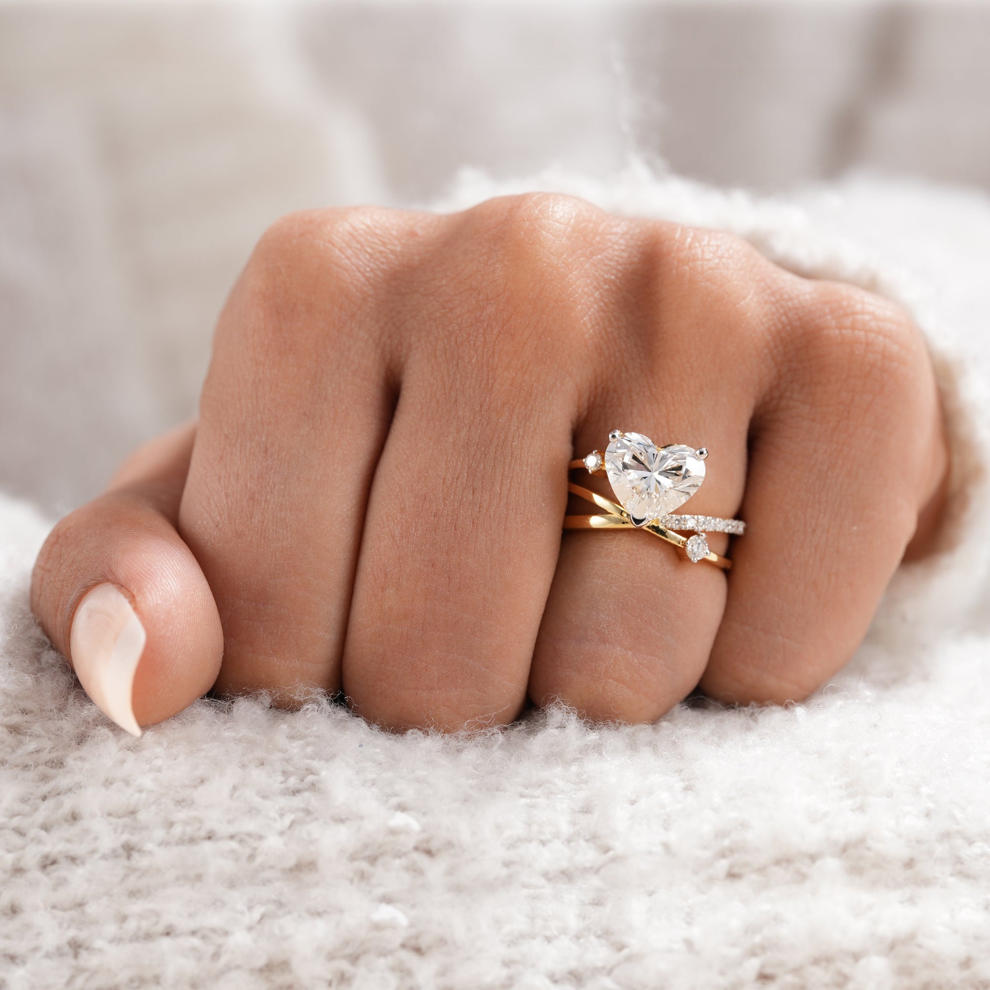 Two tone heart diamond engagement ring for women