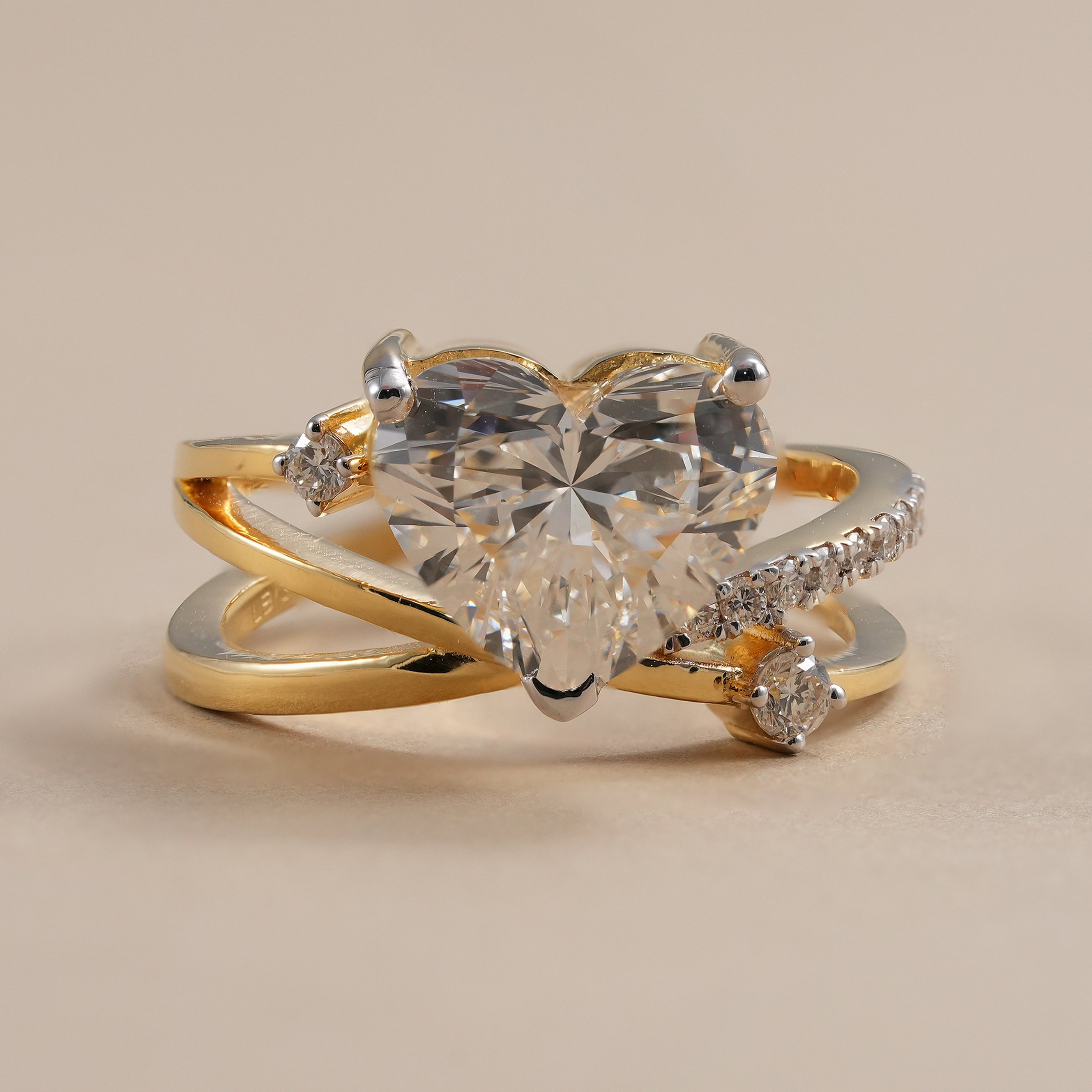 3 CT heart lab grown diamond engagement ring with bypass setting