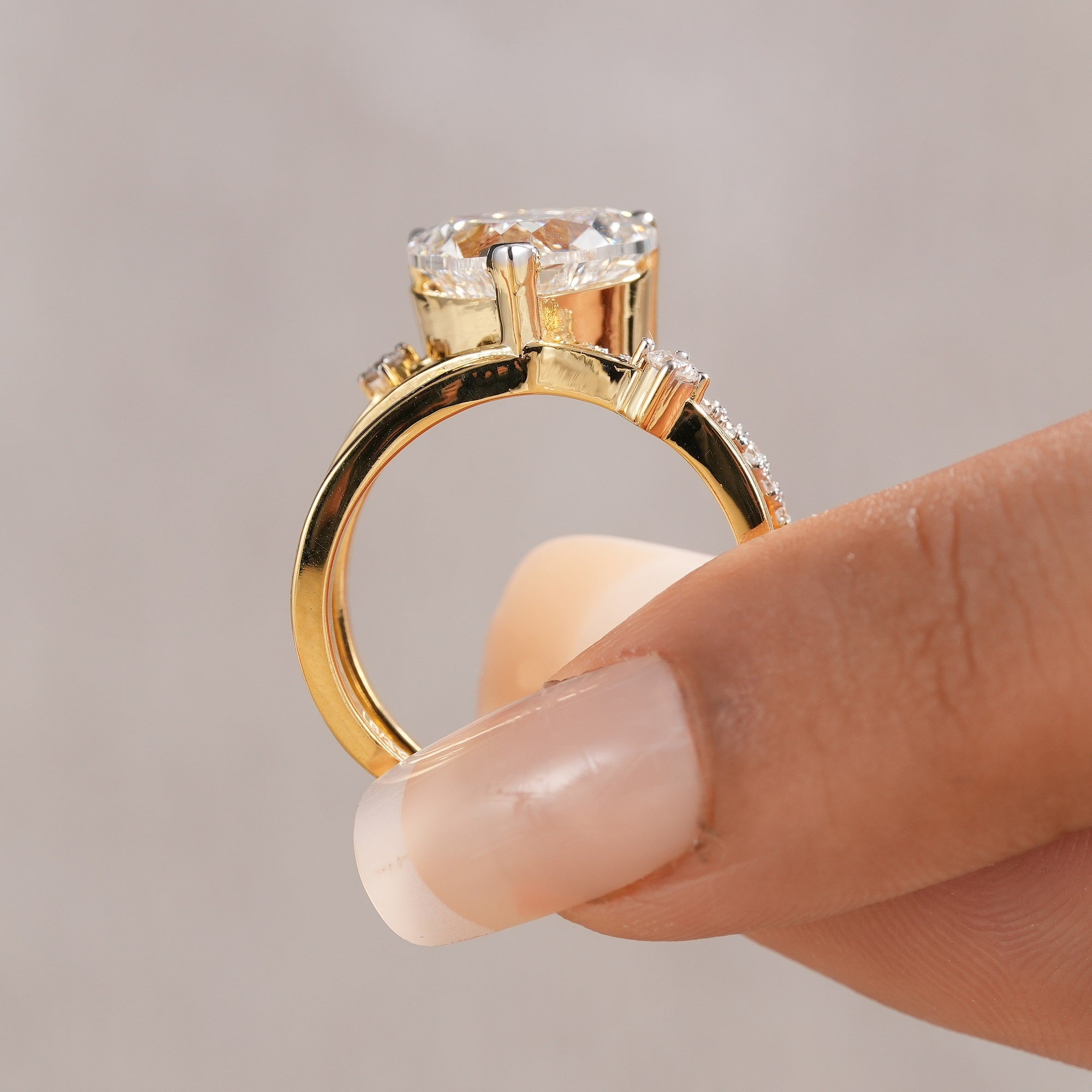 3 carat heart shaped diamond engagement ring side view