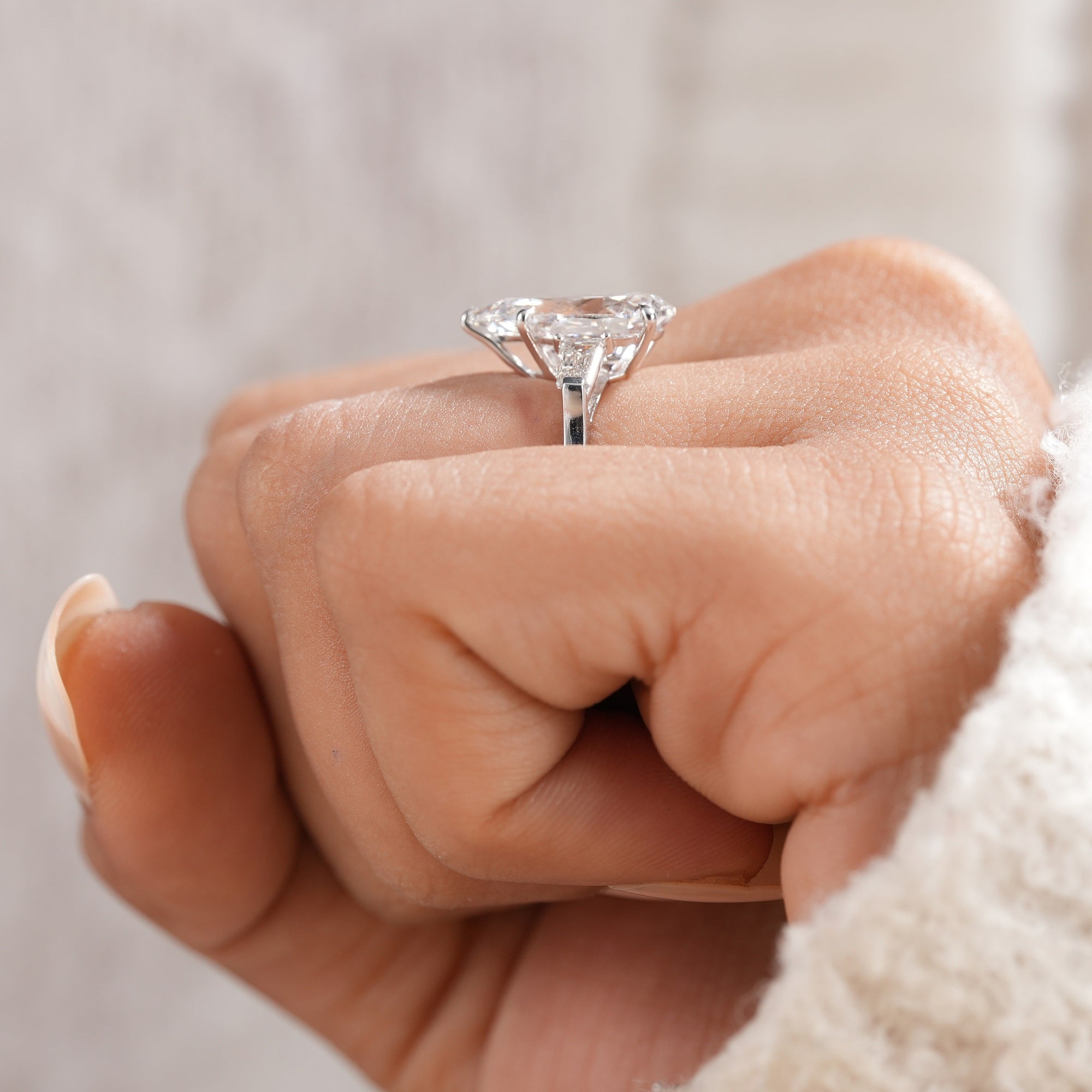 Luxury three stone pear diamond engagement ring