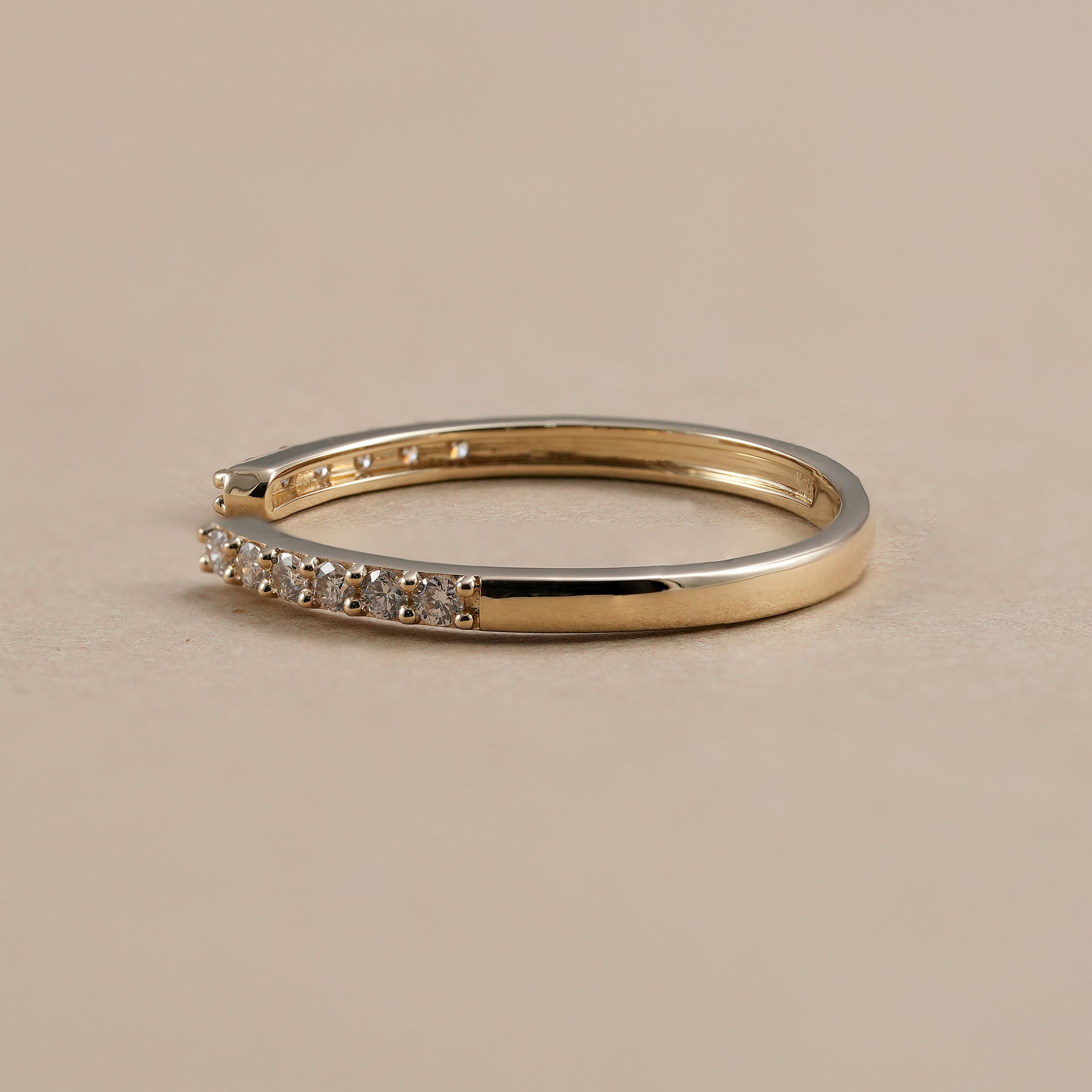 Minimalist stacking wedding ring with round lab diamonds
