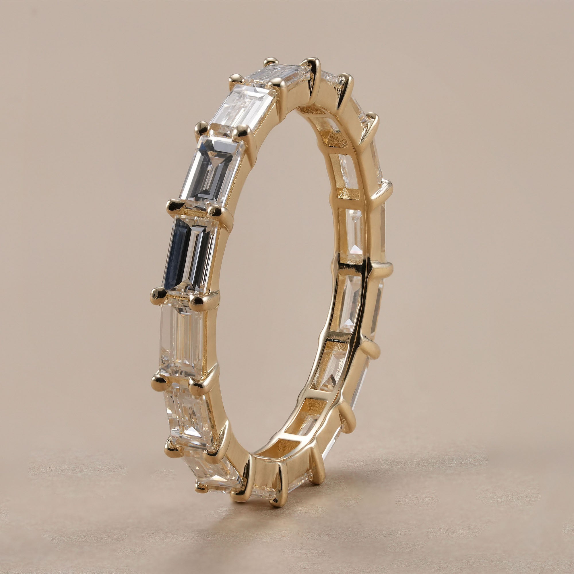 Stackable lab grown diamond baguette band.