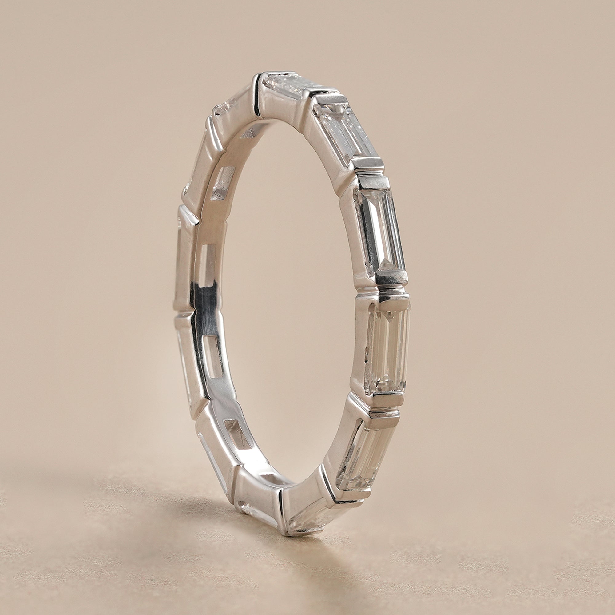 Baguette lab grown diamond full eternity wedding band in white gold