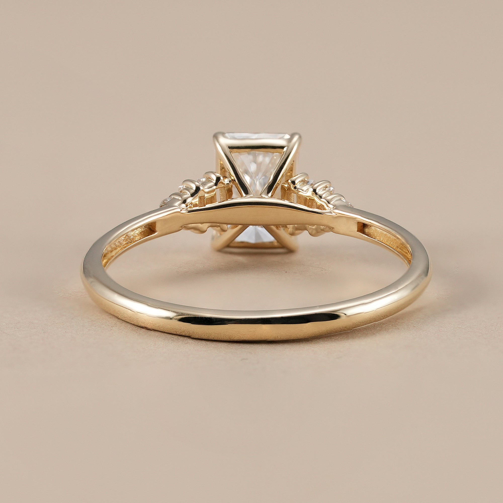 Women's radiant diamond wedding ring with baguette accents