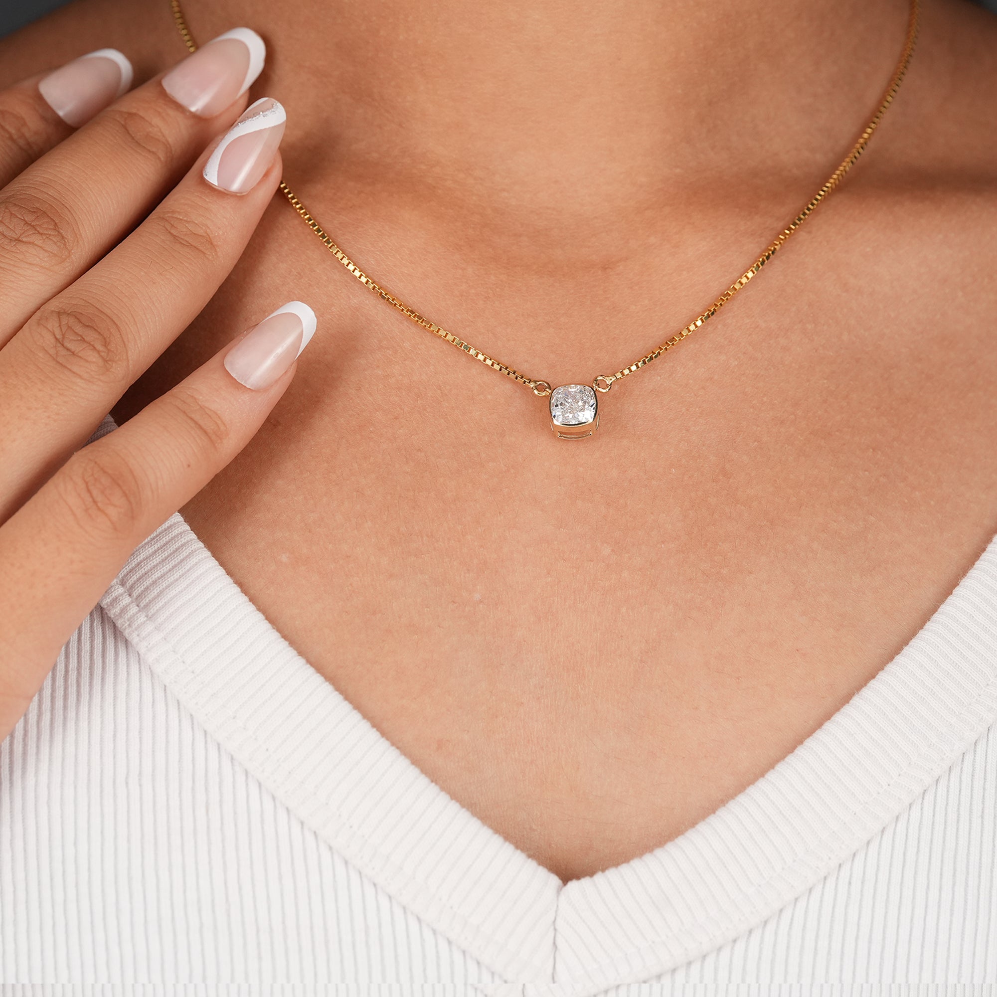 Cushion cut lab diamond pendant necklace for women
