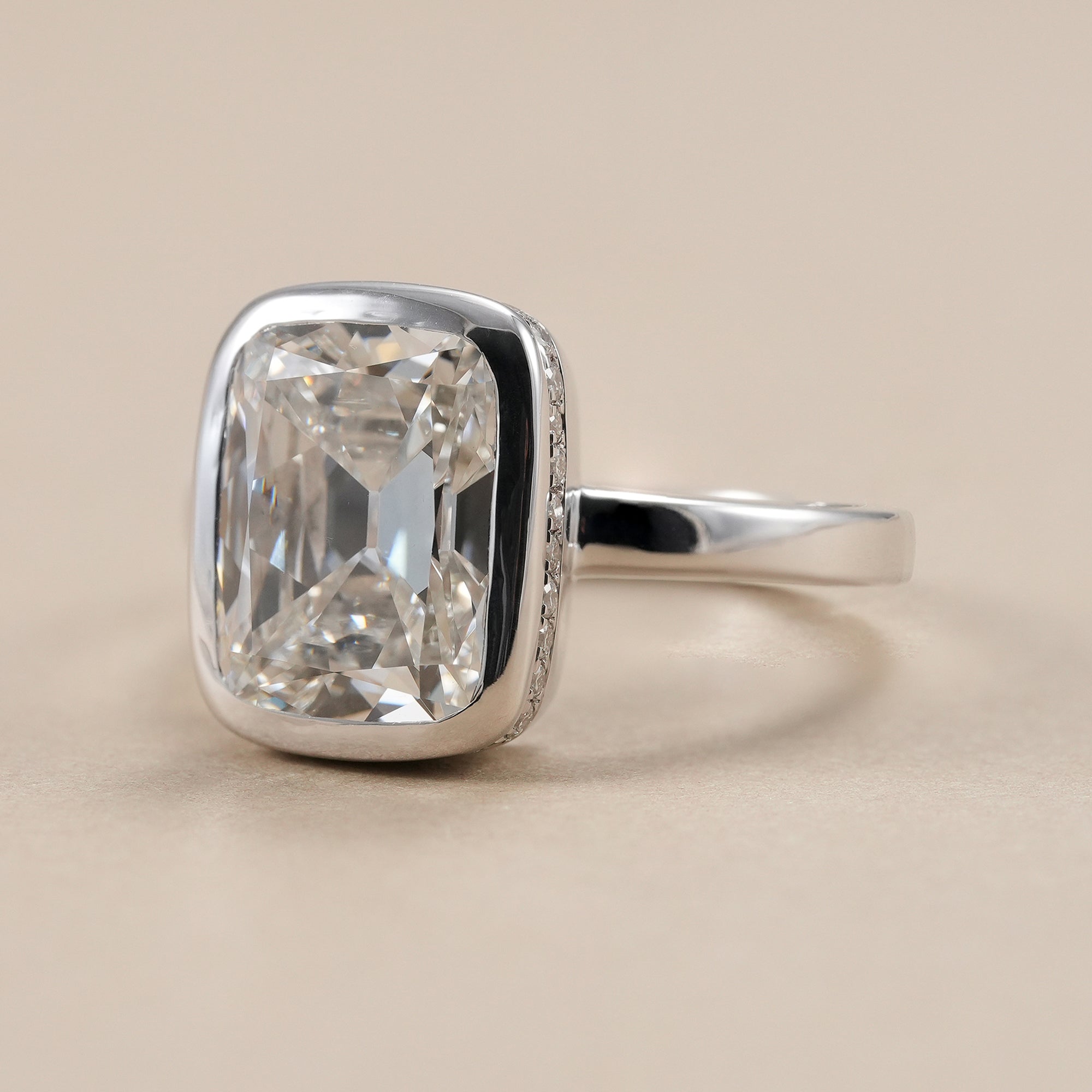 IGI certified cushion cut lab grown diamond engagement ring.