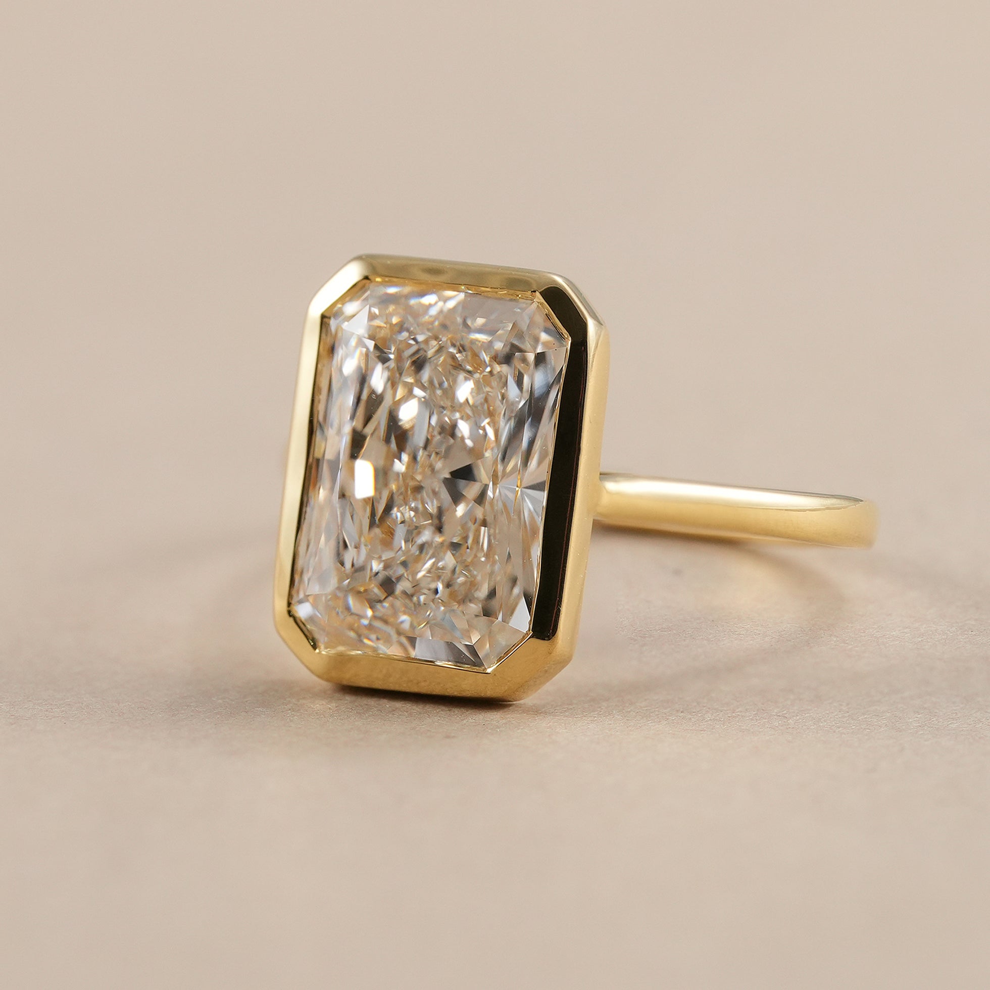 IGI certified radiant cut lab diamond ring in yellow gold