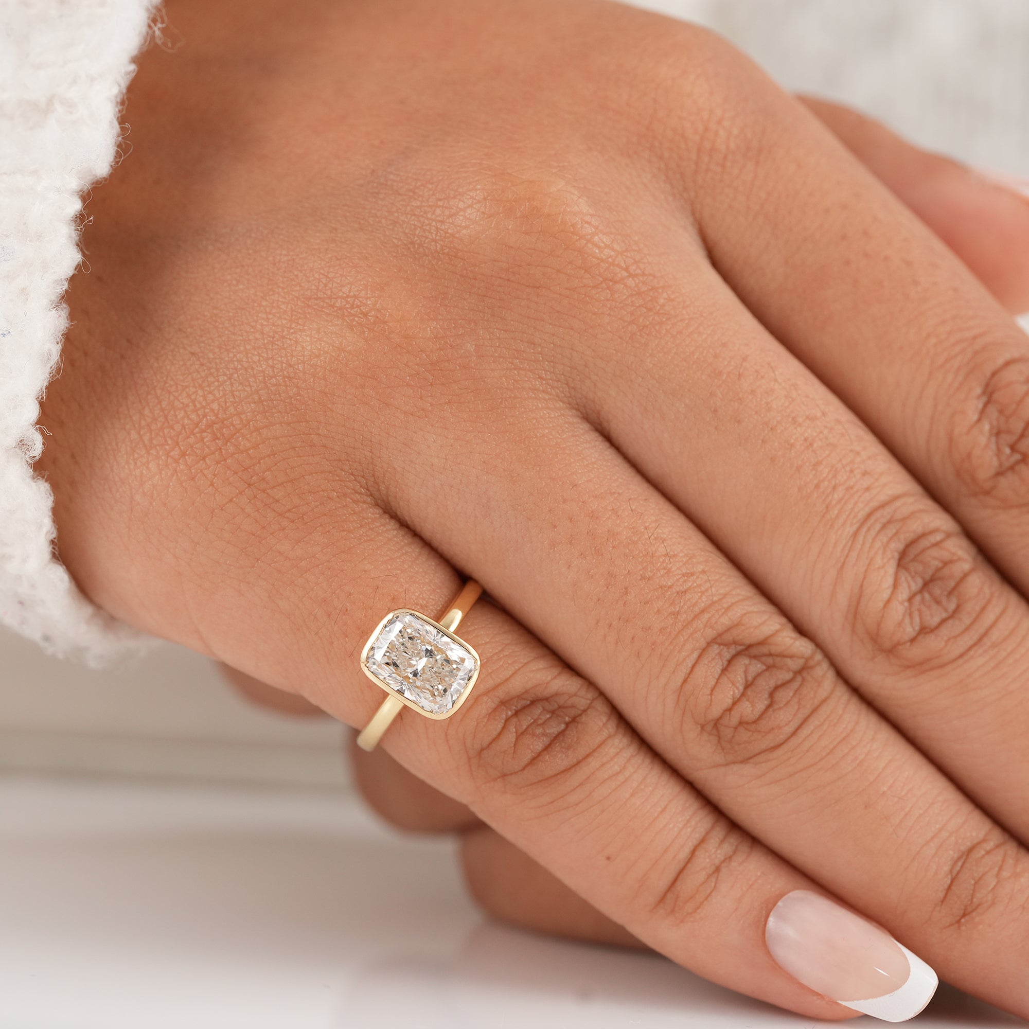 Modern bezel set radiant diamond ring for women
