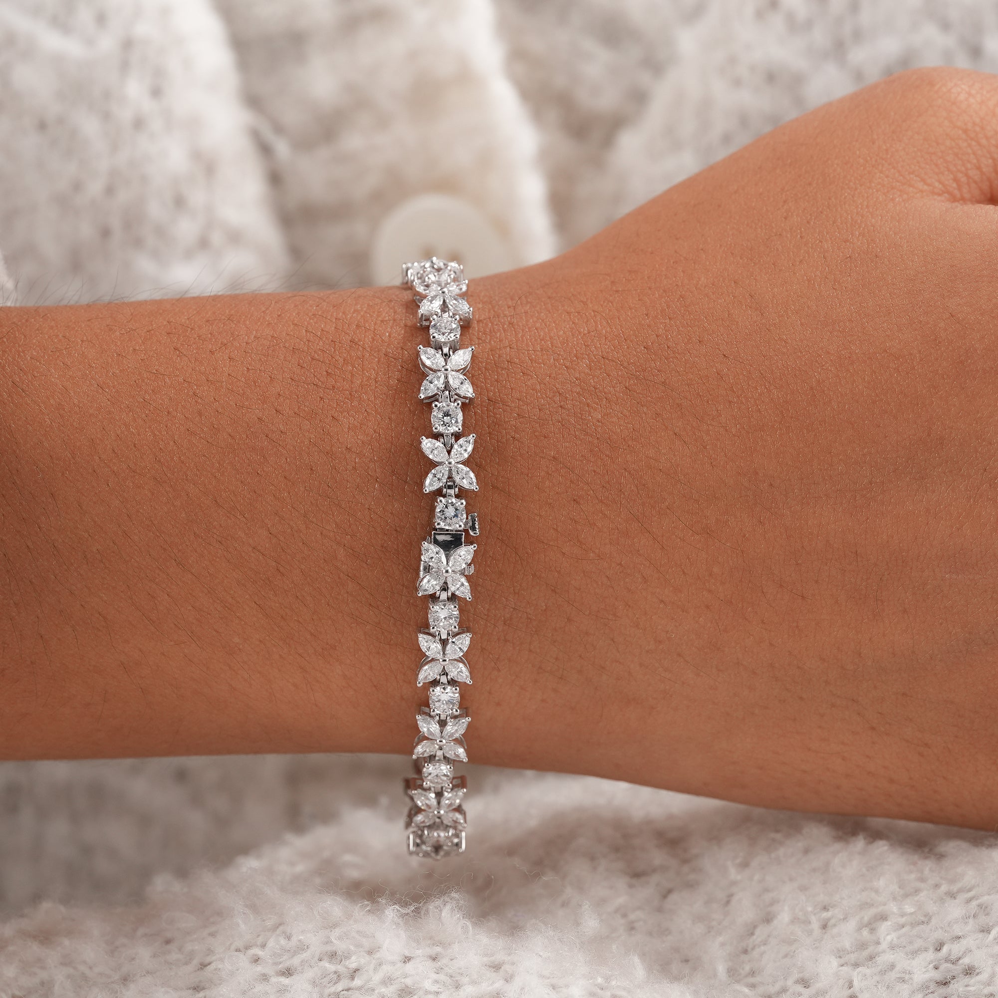 Wedding bracelet with floral inspired lab grown diamonds.
